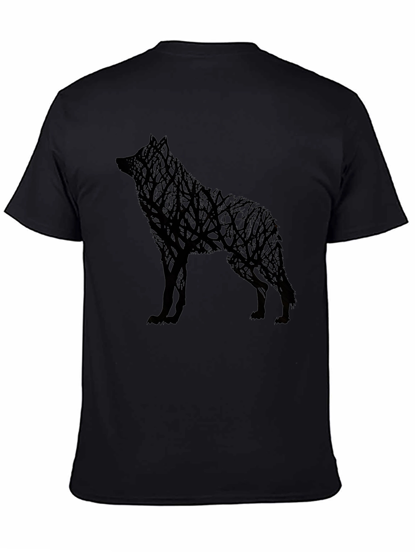 Wolf Tree Graphic Mens Black T-Shirt