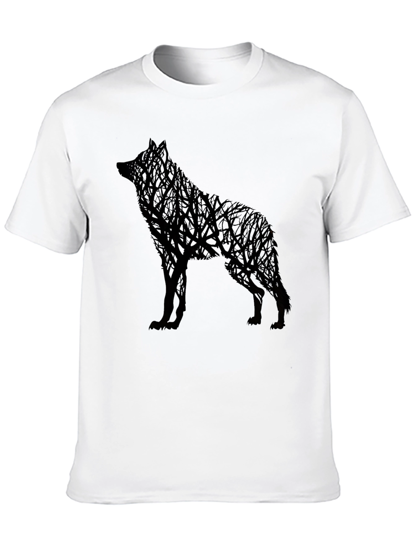 Wolf Tree Graphic Mens Black T-Shirt