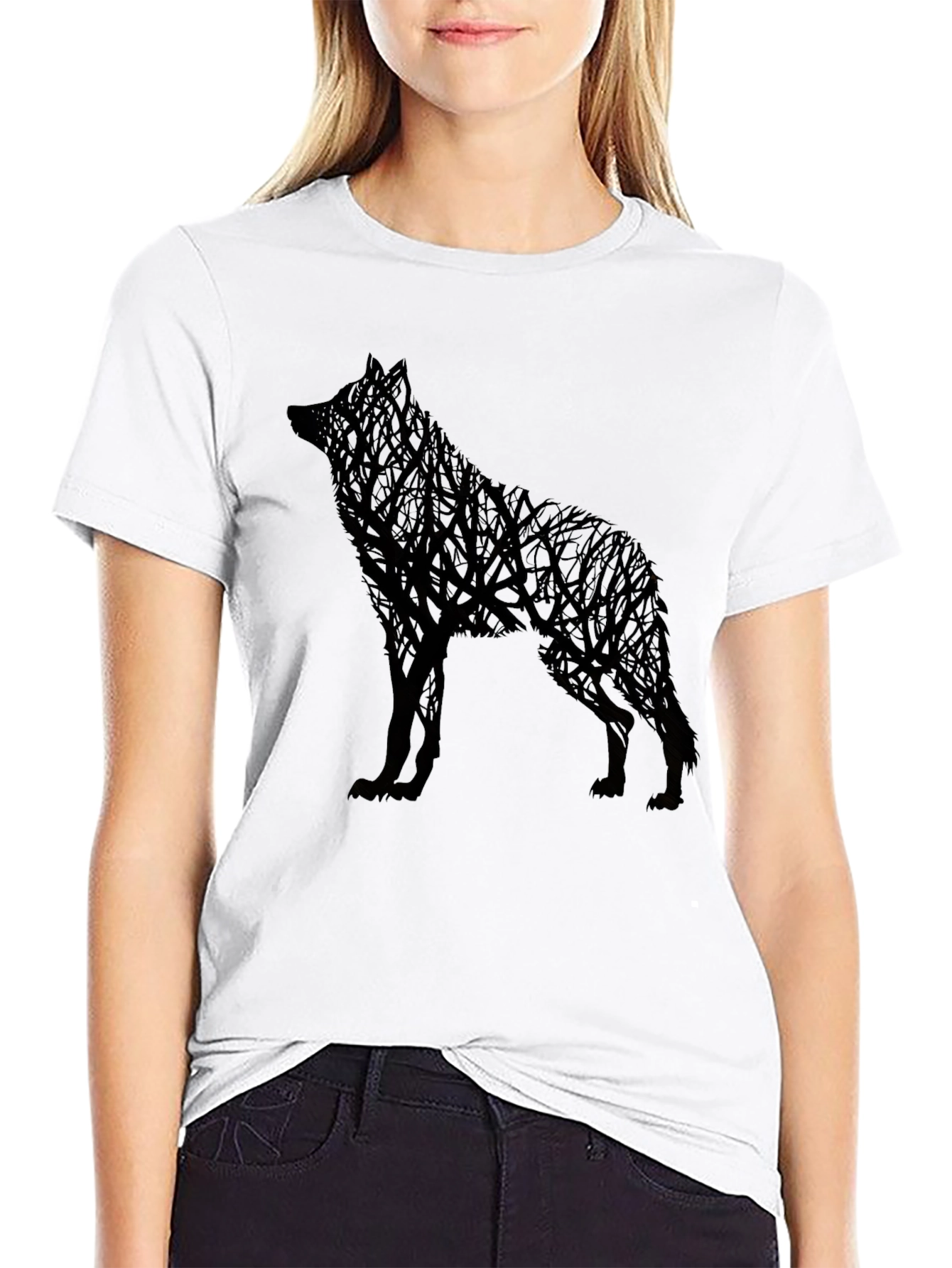 Wolf Tree Graphic Mens Black T-Shirt
