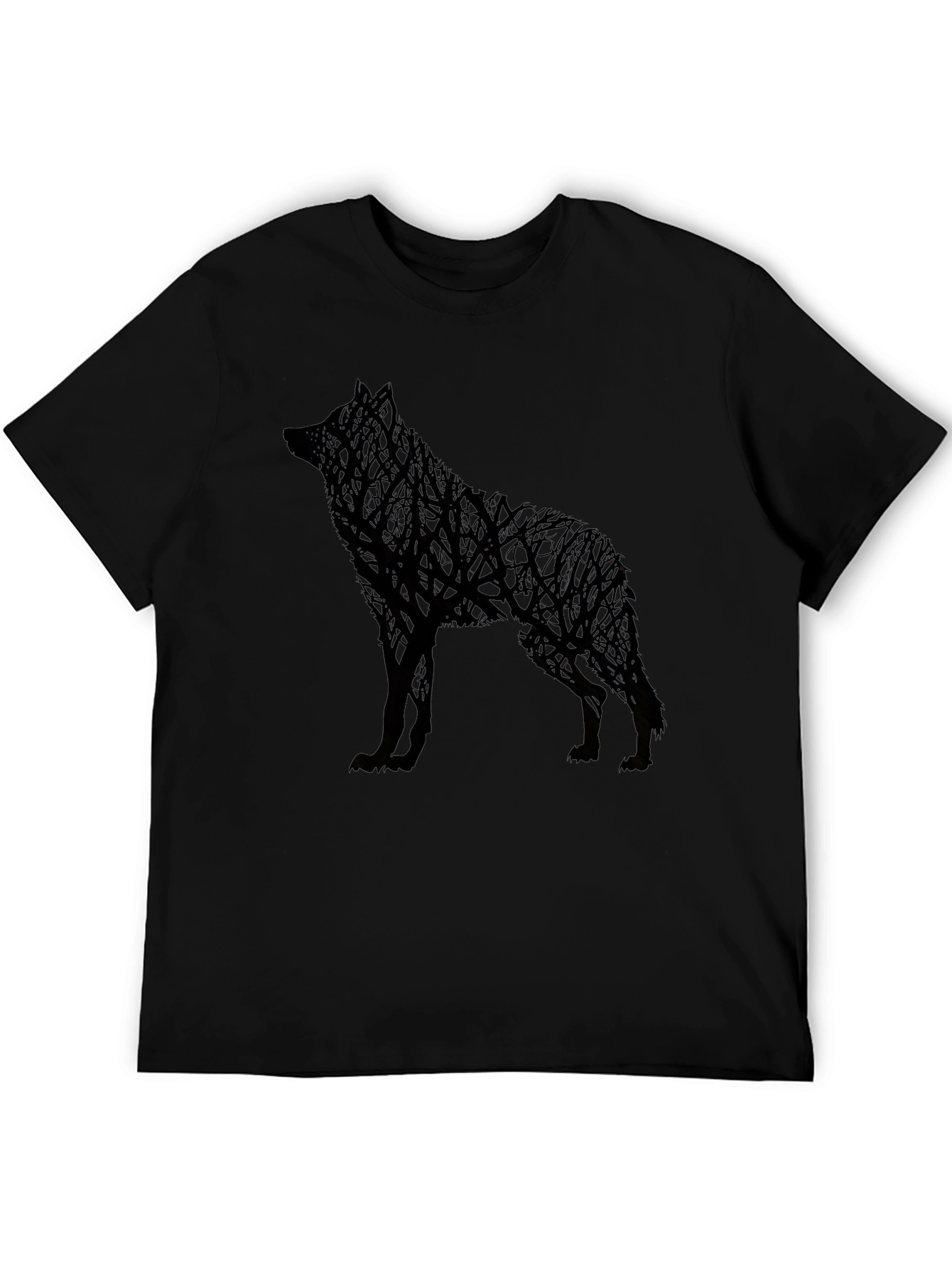 Wolf Tree Graphic Mens Black T-Shirt