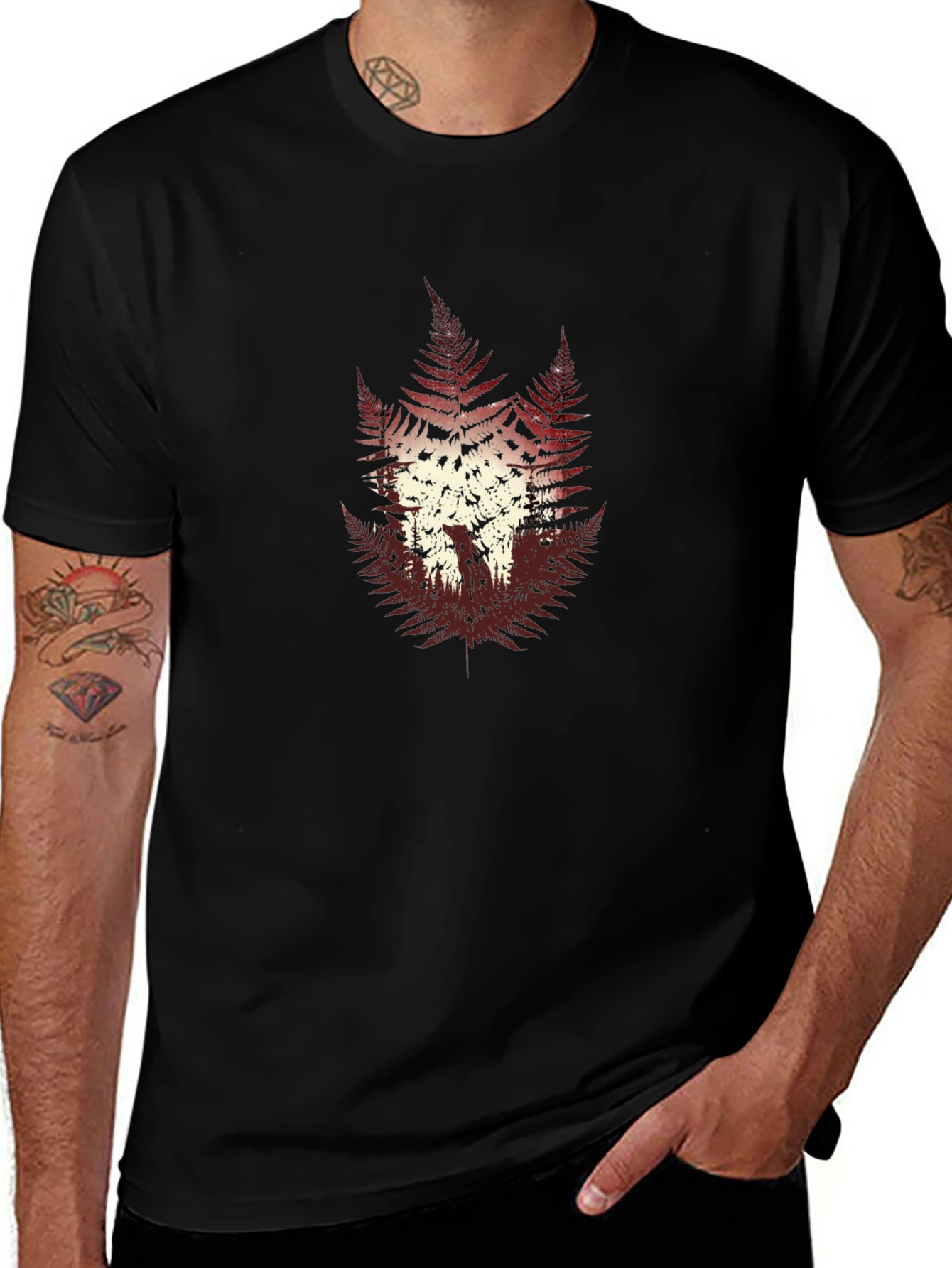 Fern Forest Graphic Print Mens Black T-Shirt