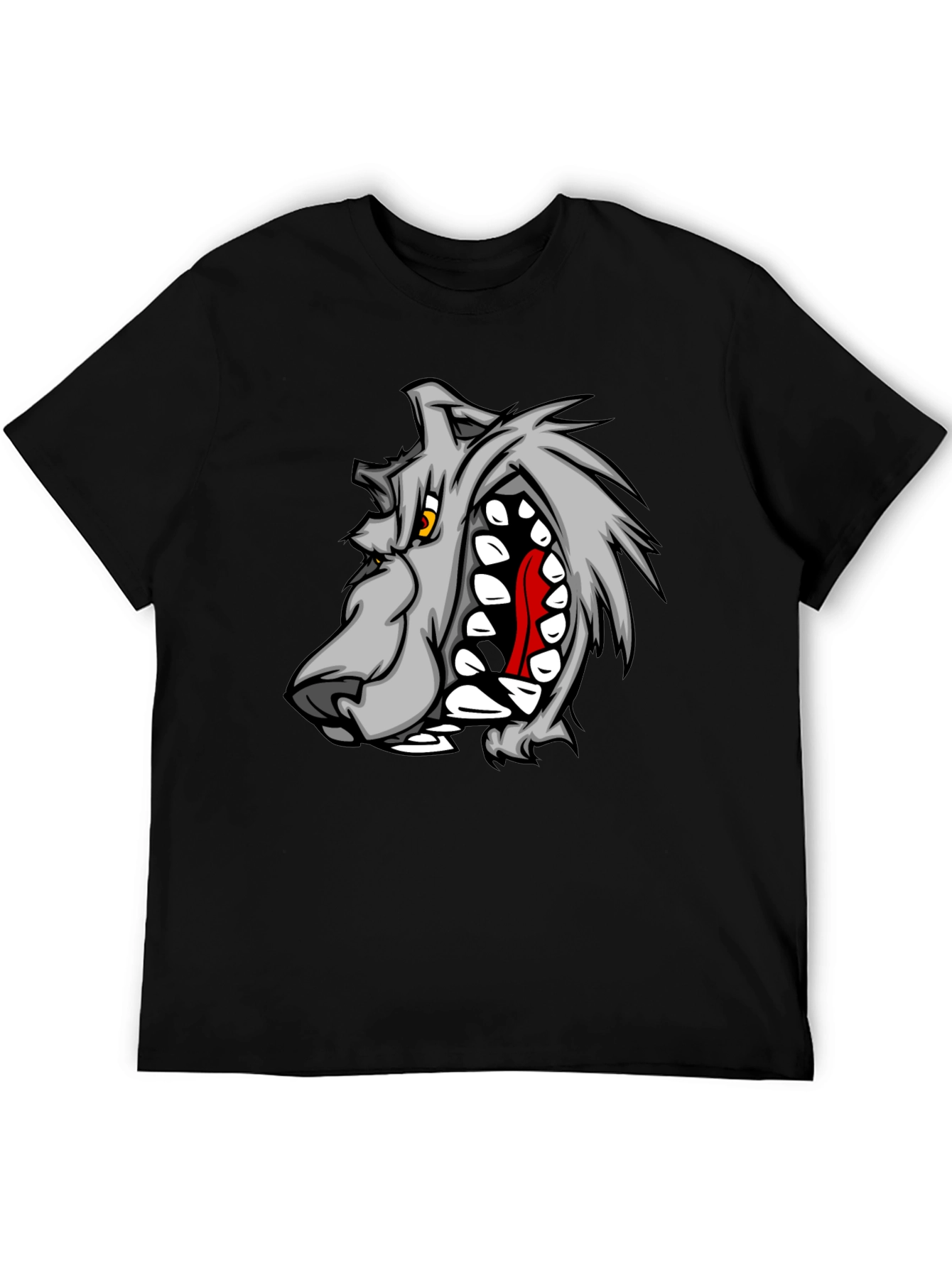 Mens Black Graphic T-Shirt - Wolf Design