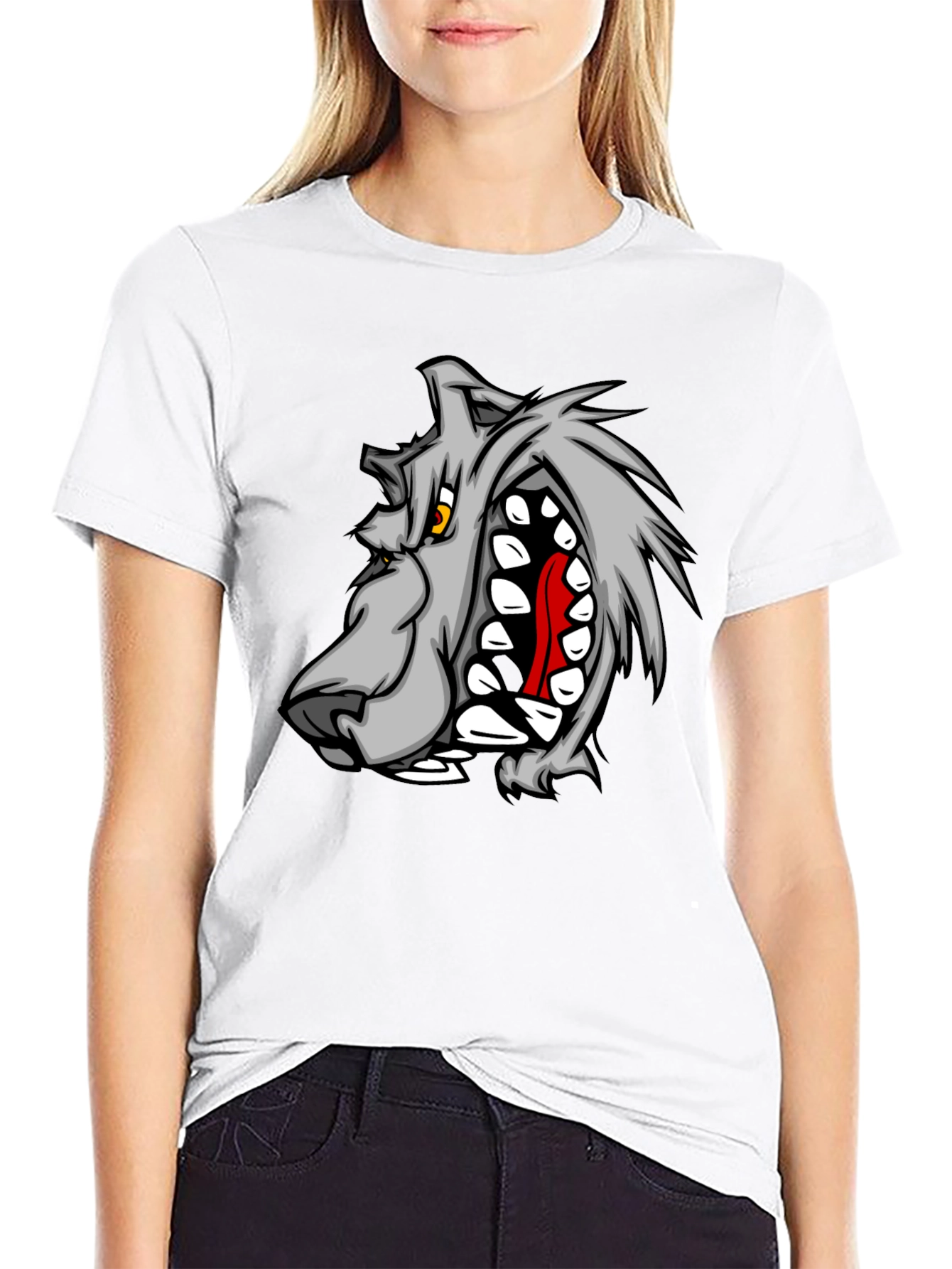 Mens Black Graphic T-Shirt - Wolf Design