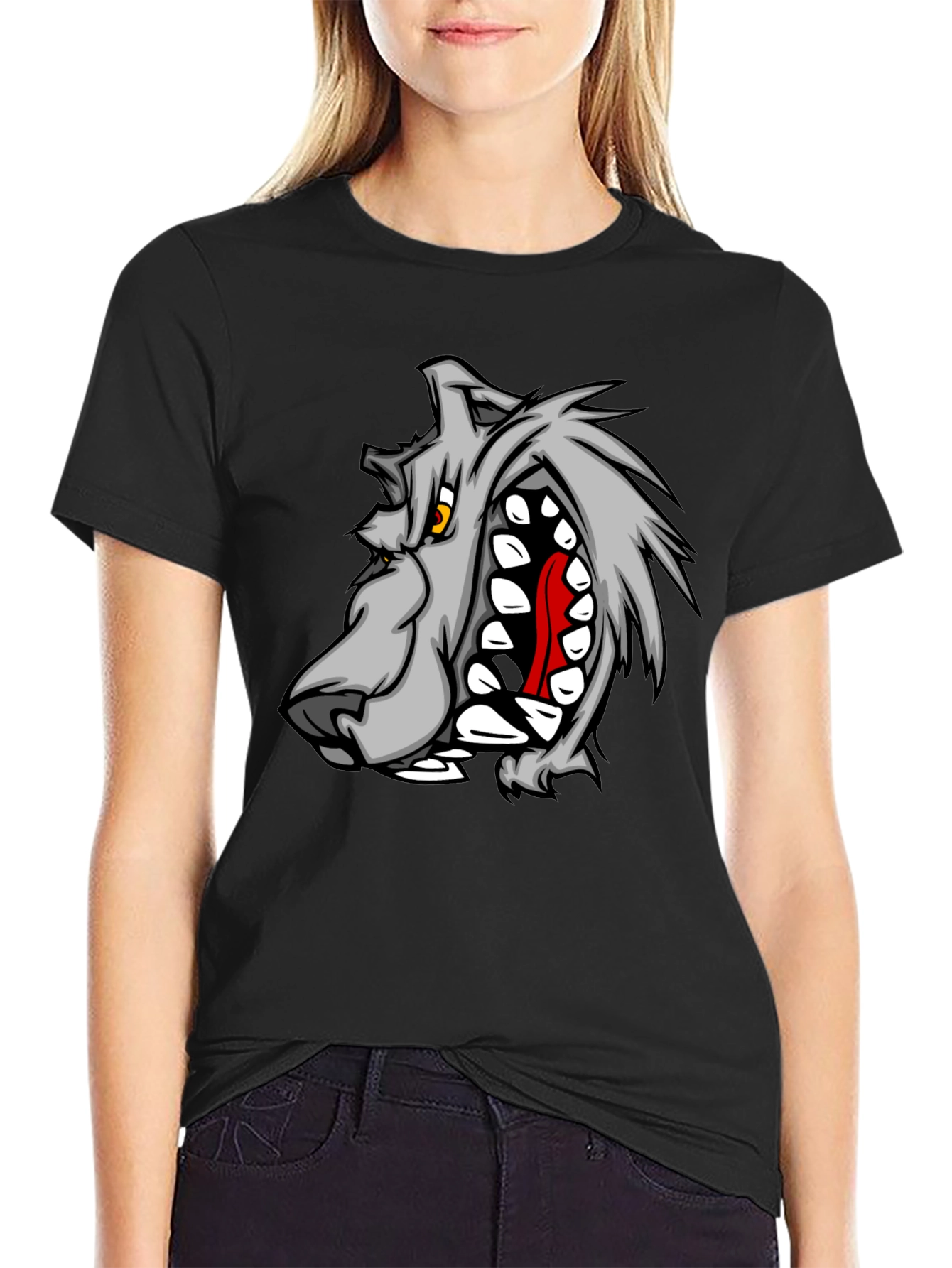 Mens Black Graphic T-Shirt - Wolf Design