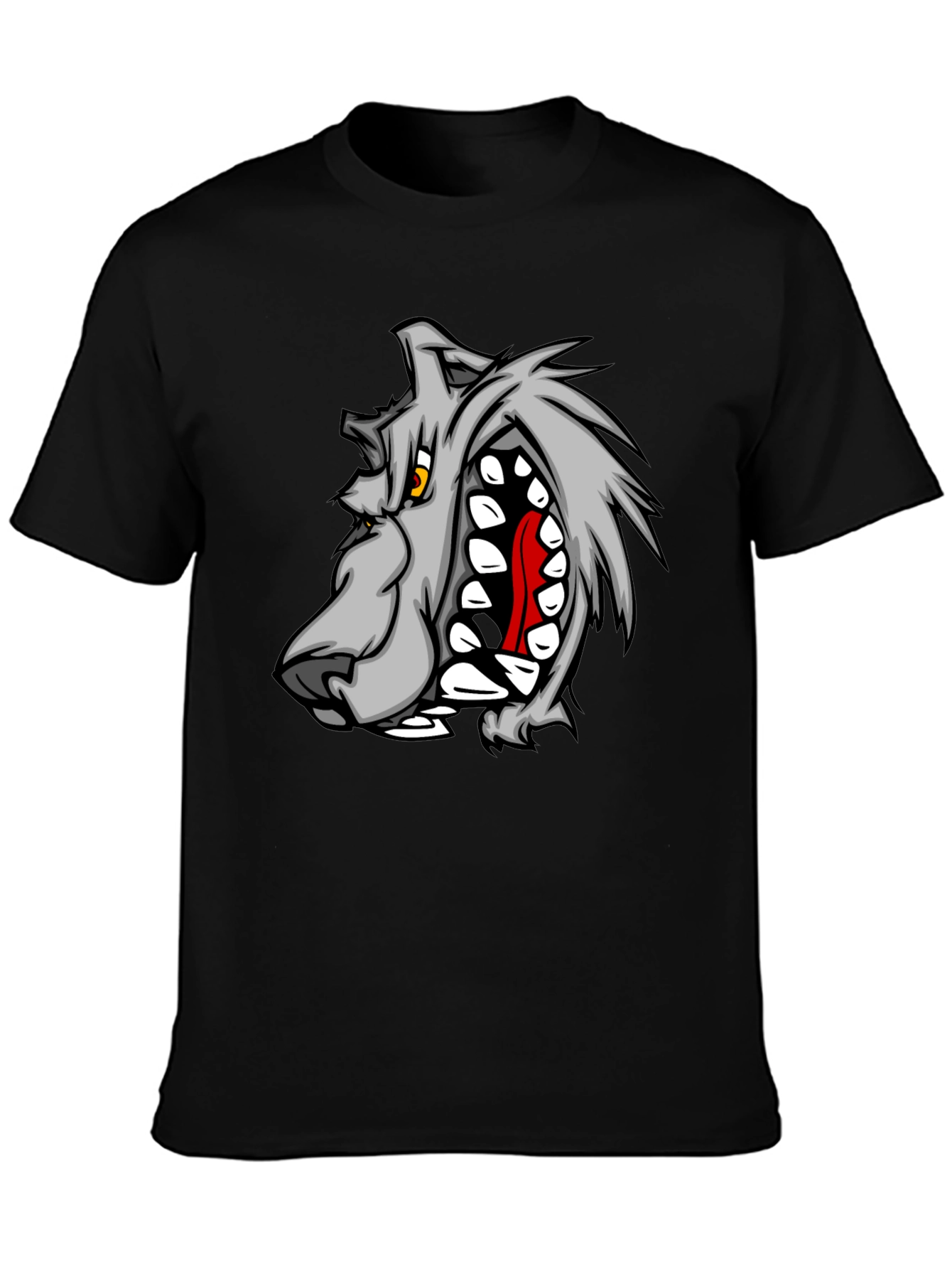 Mens Black Graphic T-Shirt - Wolf Design