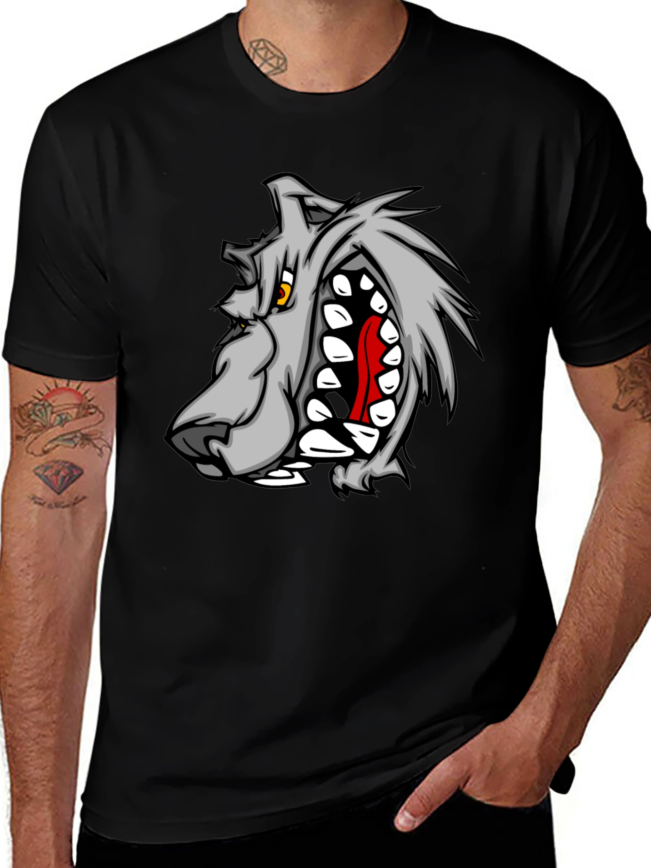 Mens Black Graphic T-Shirt - Wolf Design