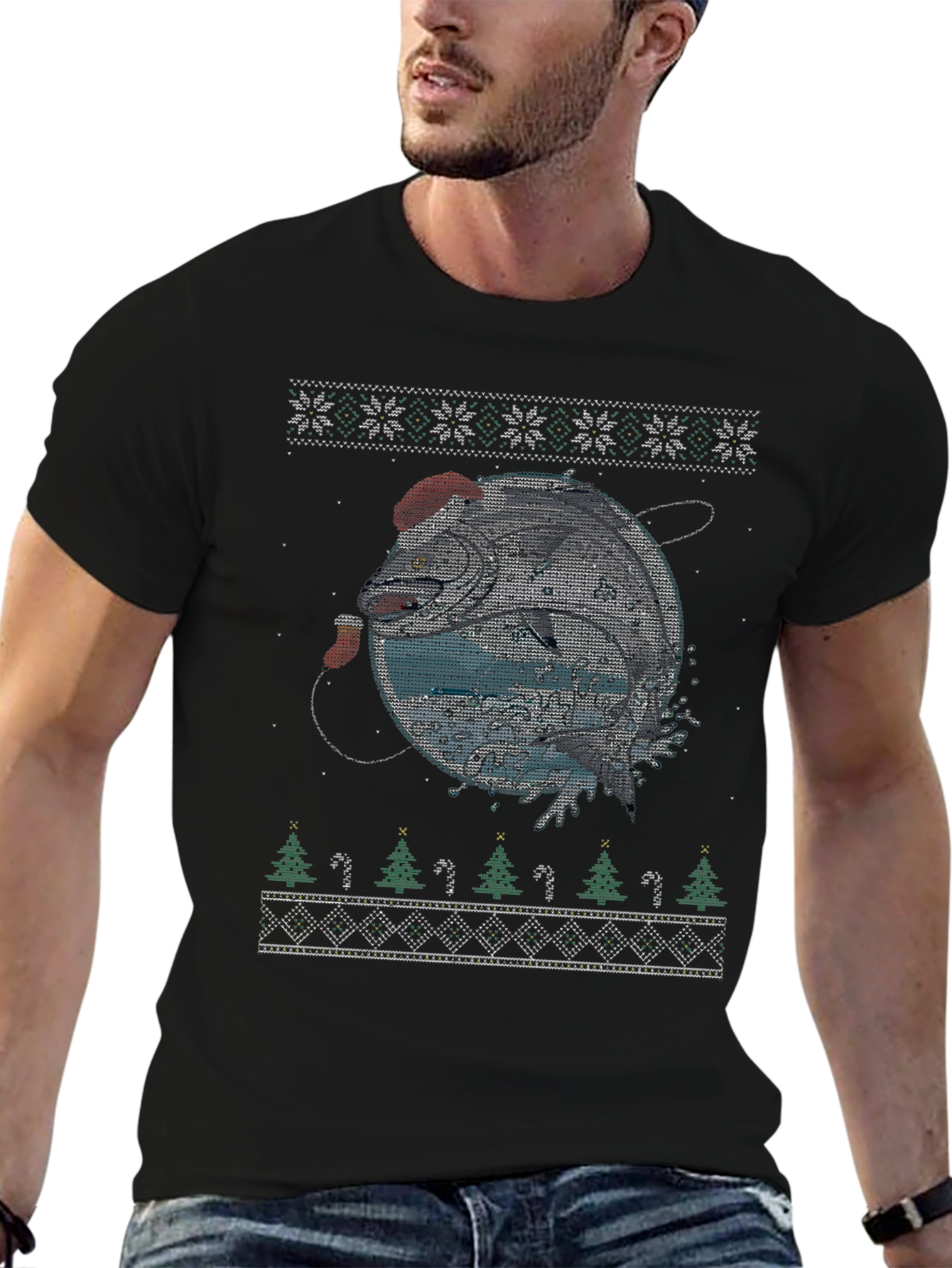 Festive Fishing Christmas Sweater T-Shirt