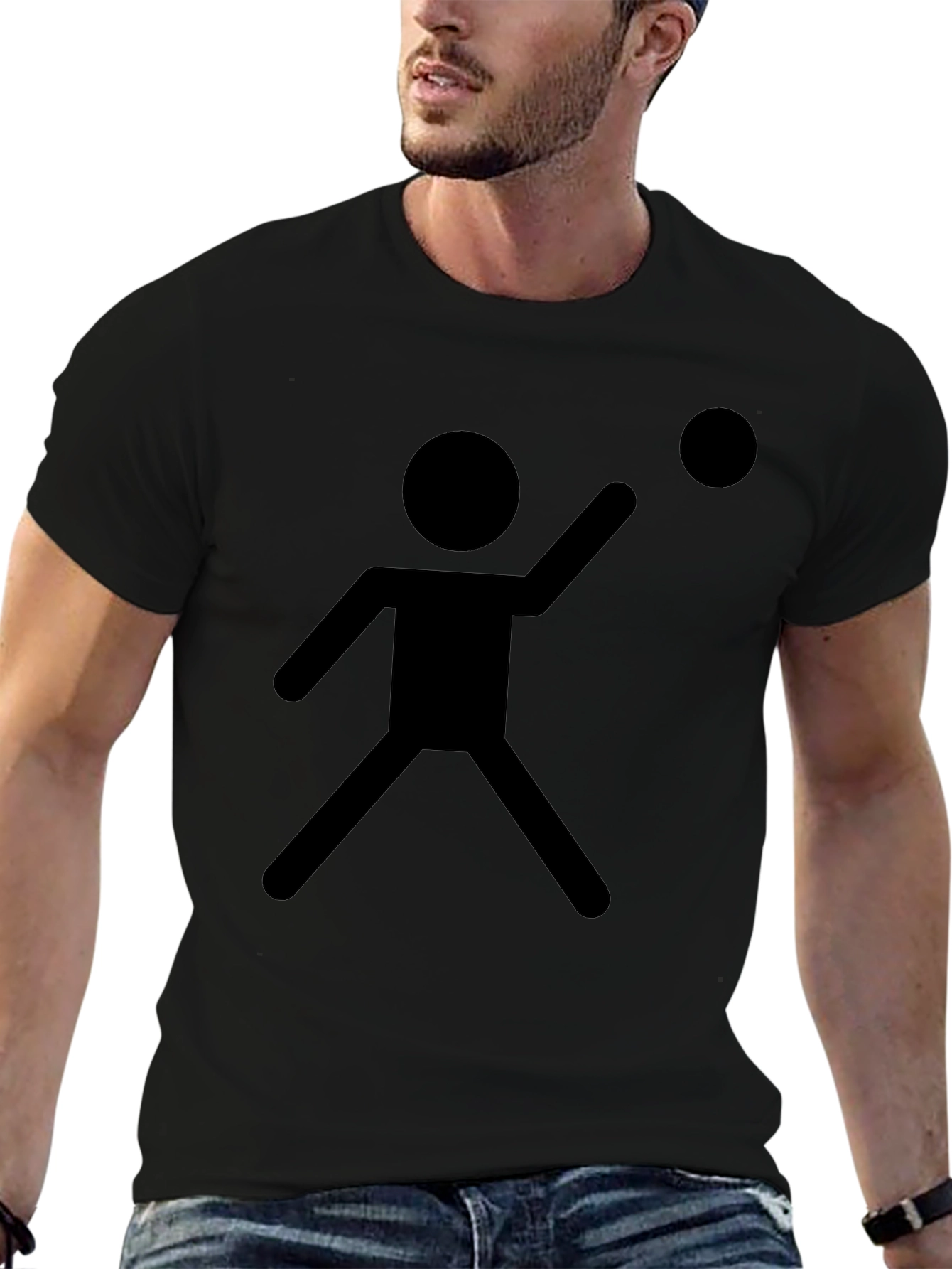 Stick Figure Throwing Ball Black T-Shirt