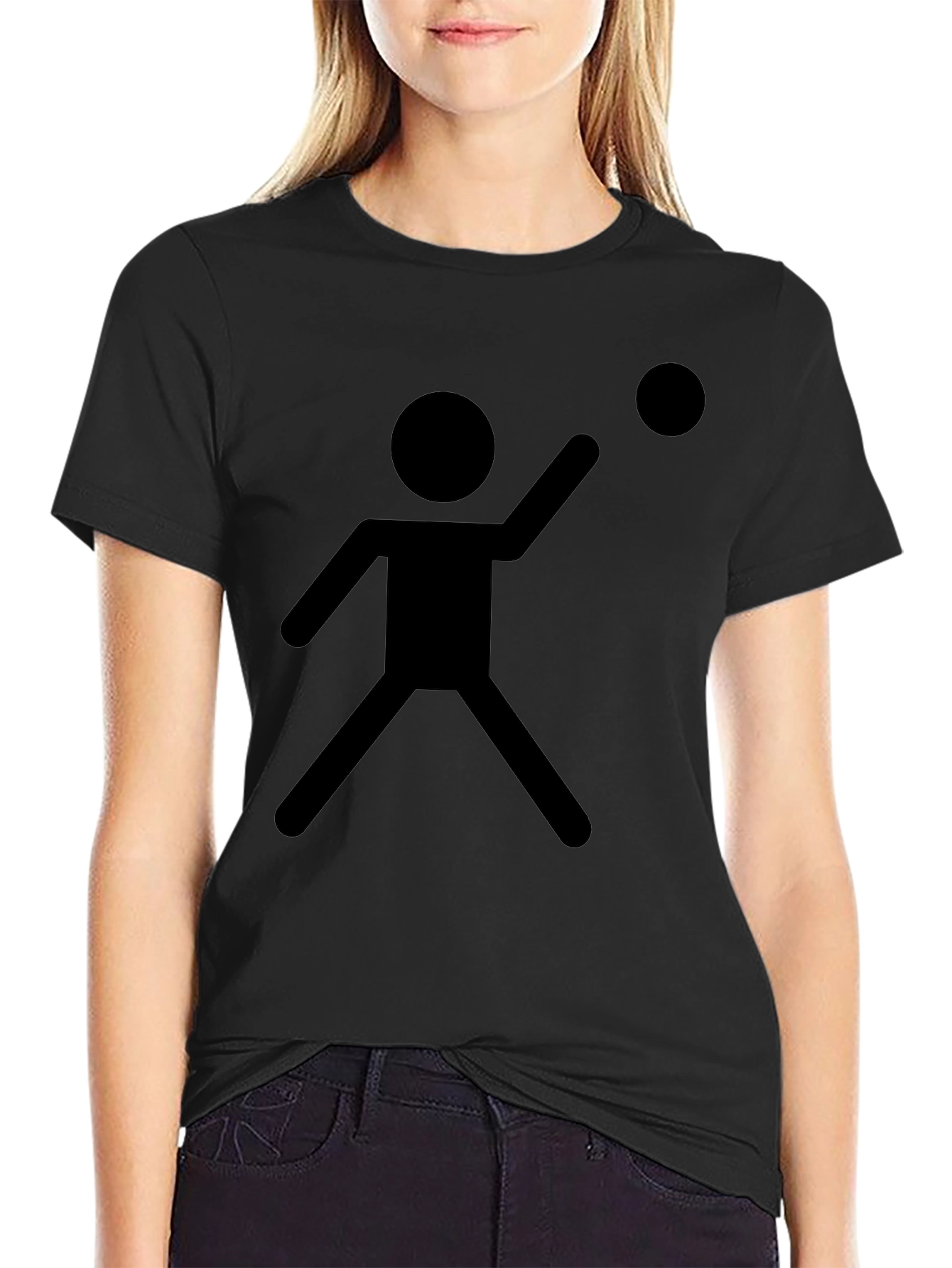 Stick Figure Throwing Ball Black T-Shirt