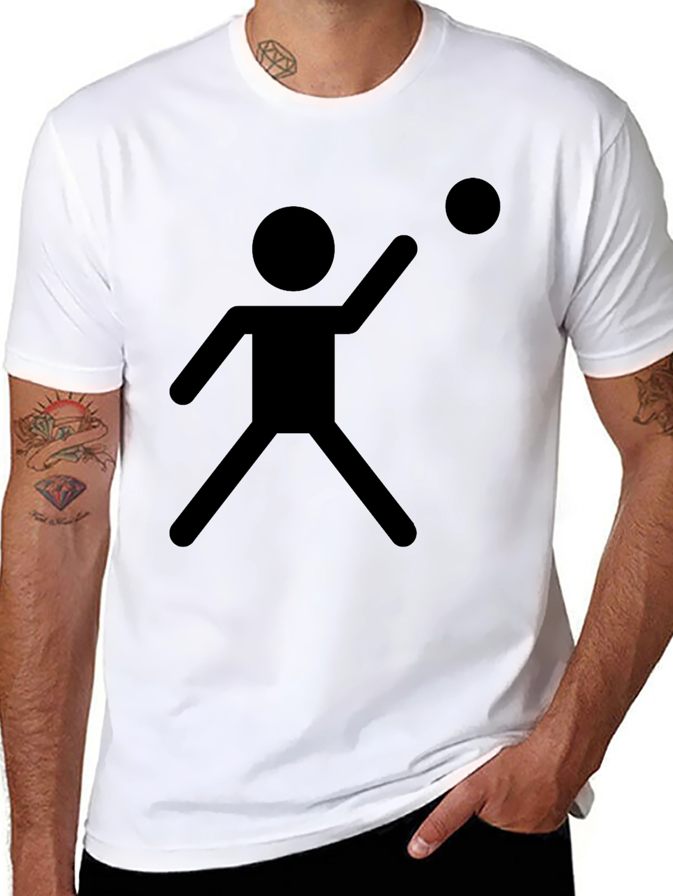 Stick Figure Throwing Ball Black T-Shirt