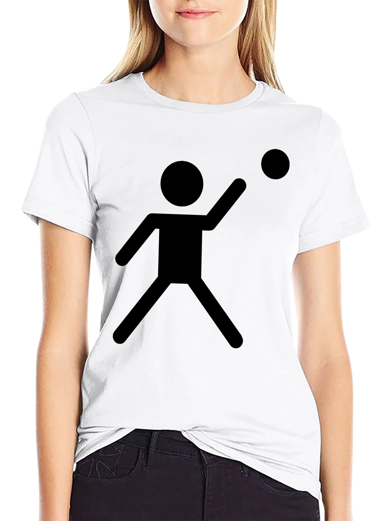 Stick Figure Throwing Ball Black T-Shirt