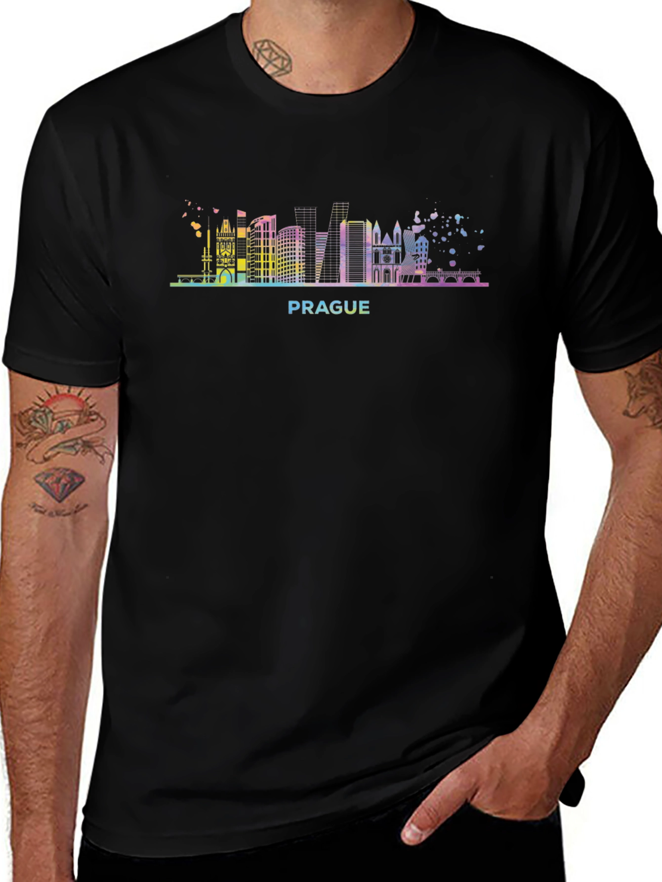 Prague Skyline Graphic Tee - Mens Black T-Shirt