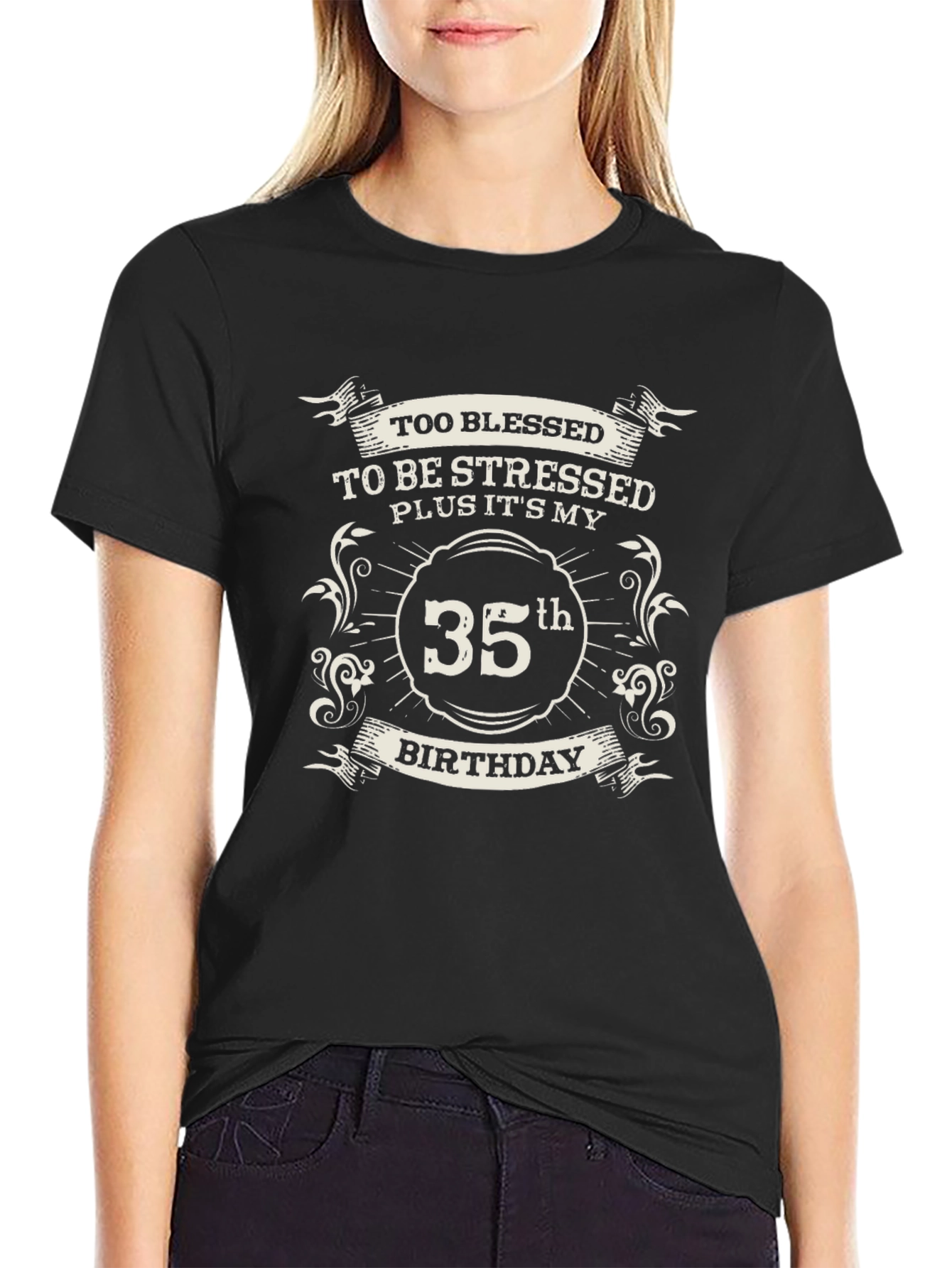 35th Birthday Blessed T-Shirt - Black