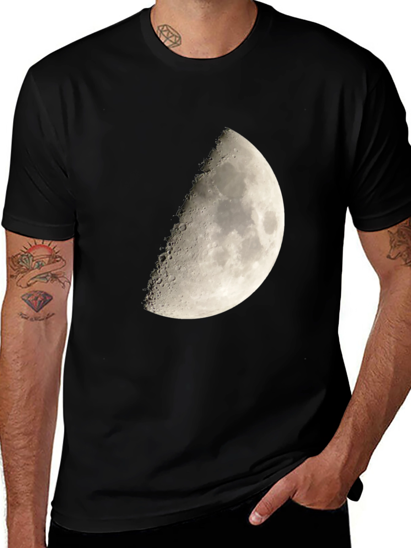 Lunar Phase Graphic Tee - Mens Black Cotton T-Shirt