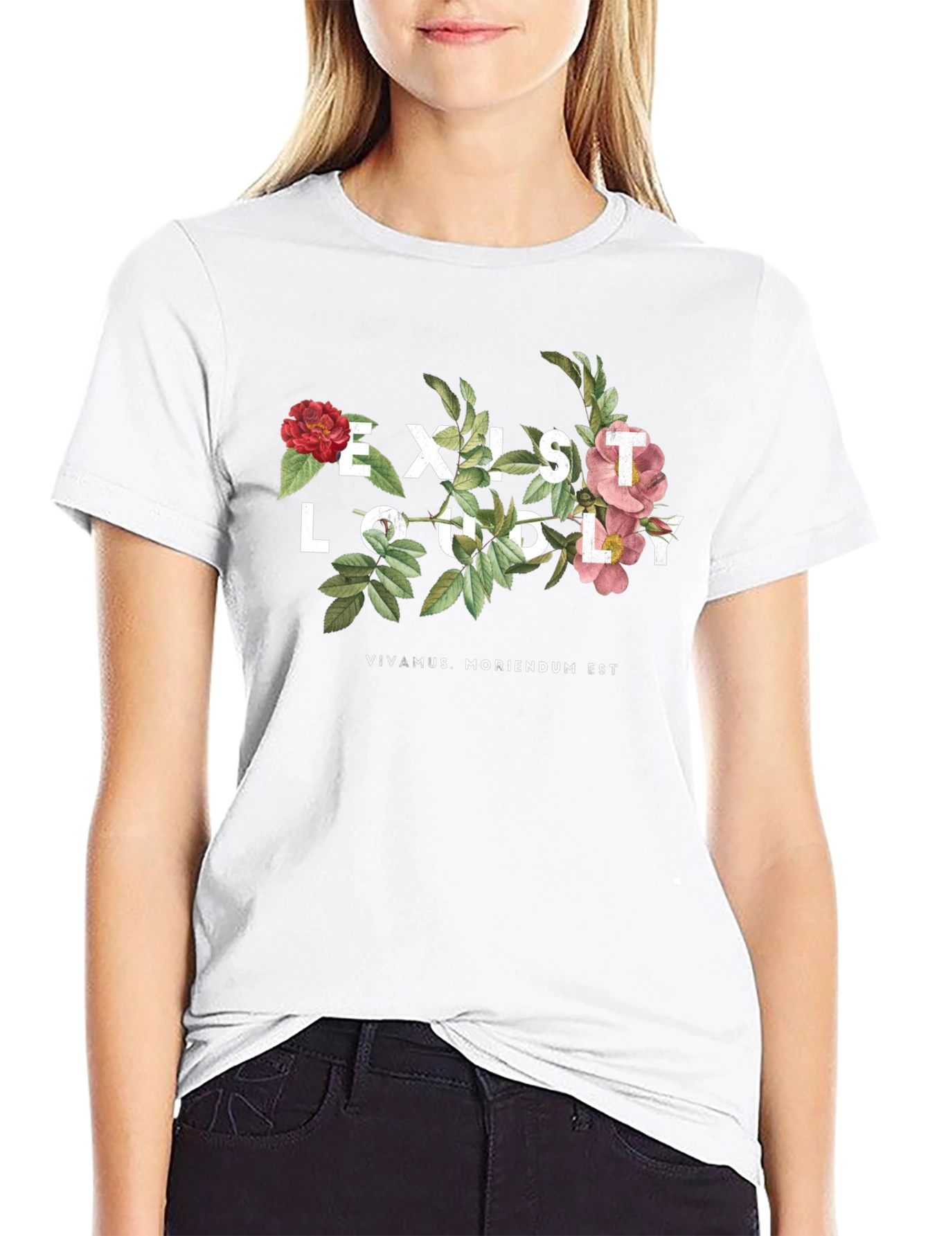 Exist Loudly Floral Print Black T-Shirt