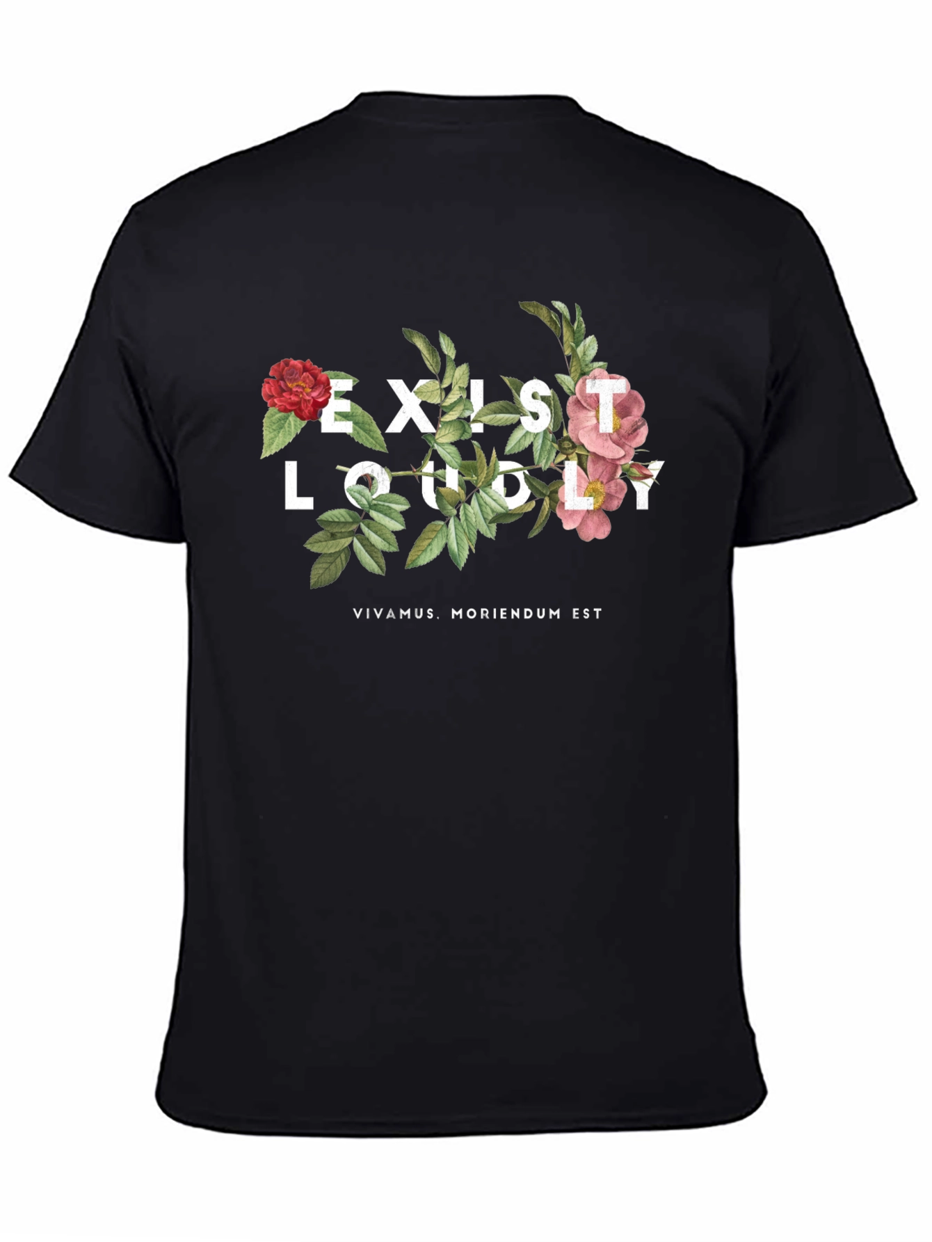 Exist Loudly Floral Print Black T-Shirt