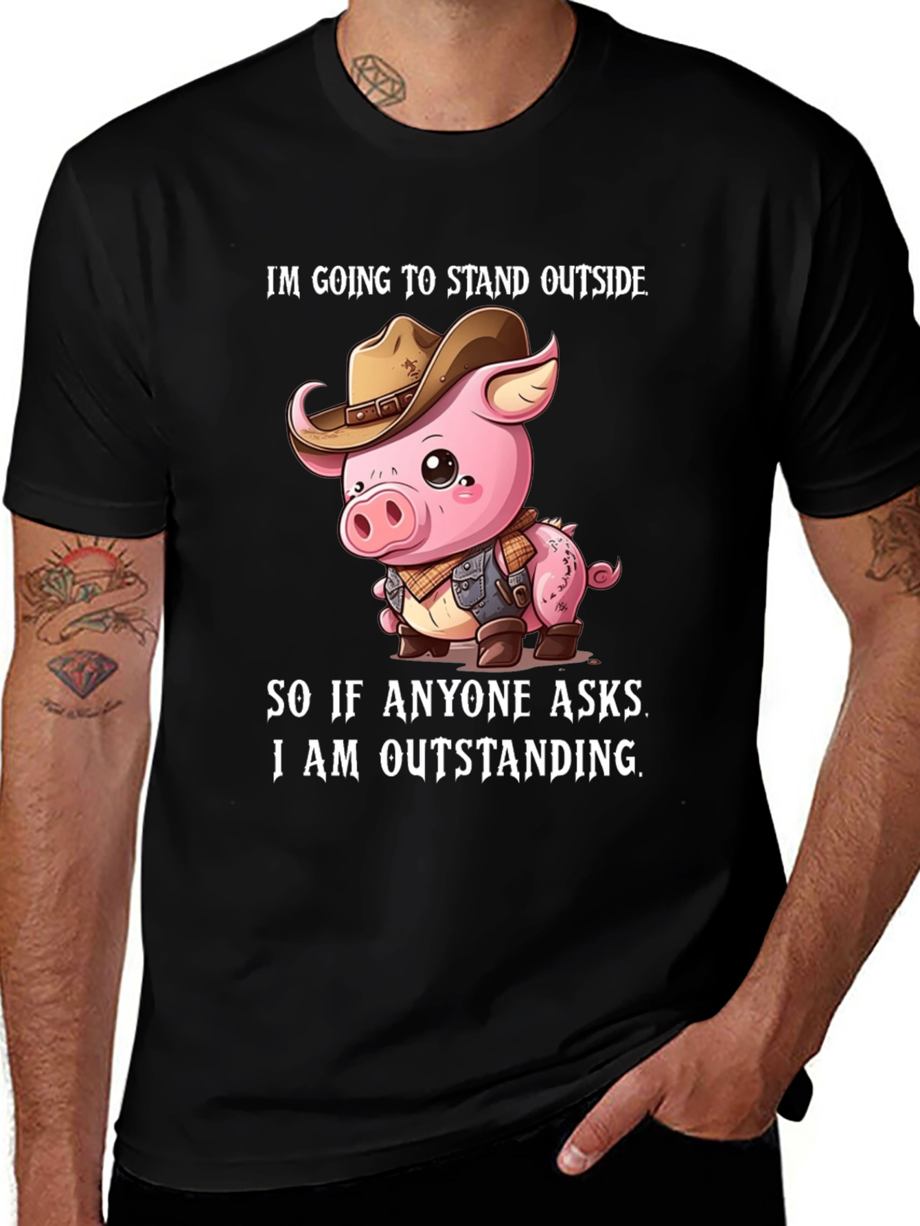 Funny Pig Cowboy Graphic Tee - Im Outstanding