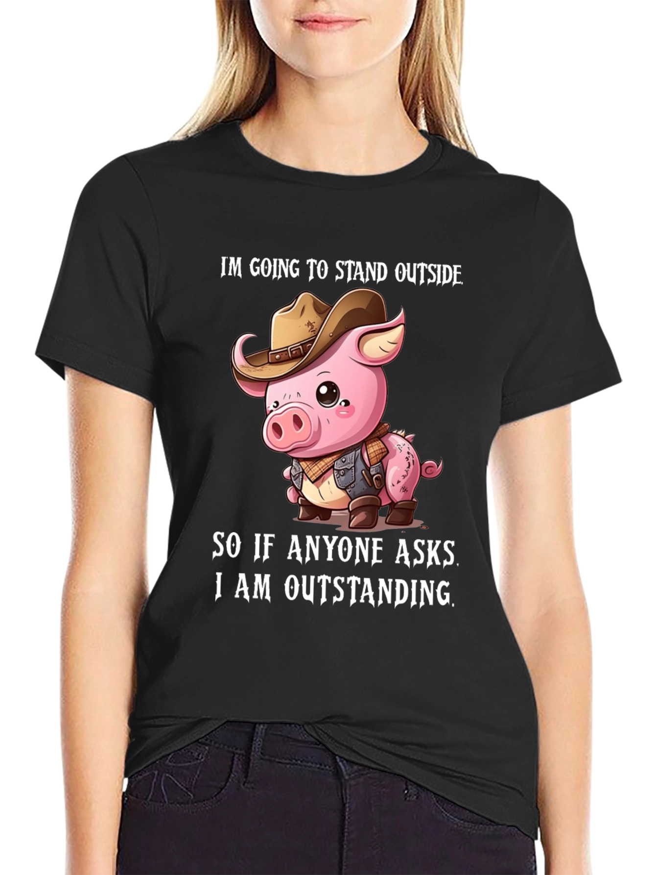 Funny Pig Cowboy Graphic Tee - Im Outstanding