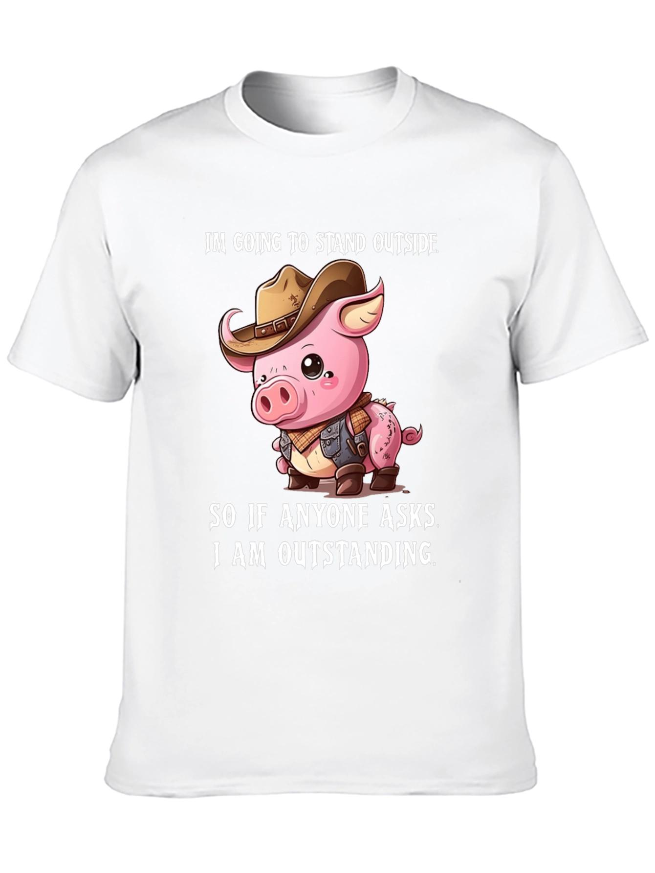 Funny Pig Cowboy Graphic Tee - Im Outstanding