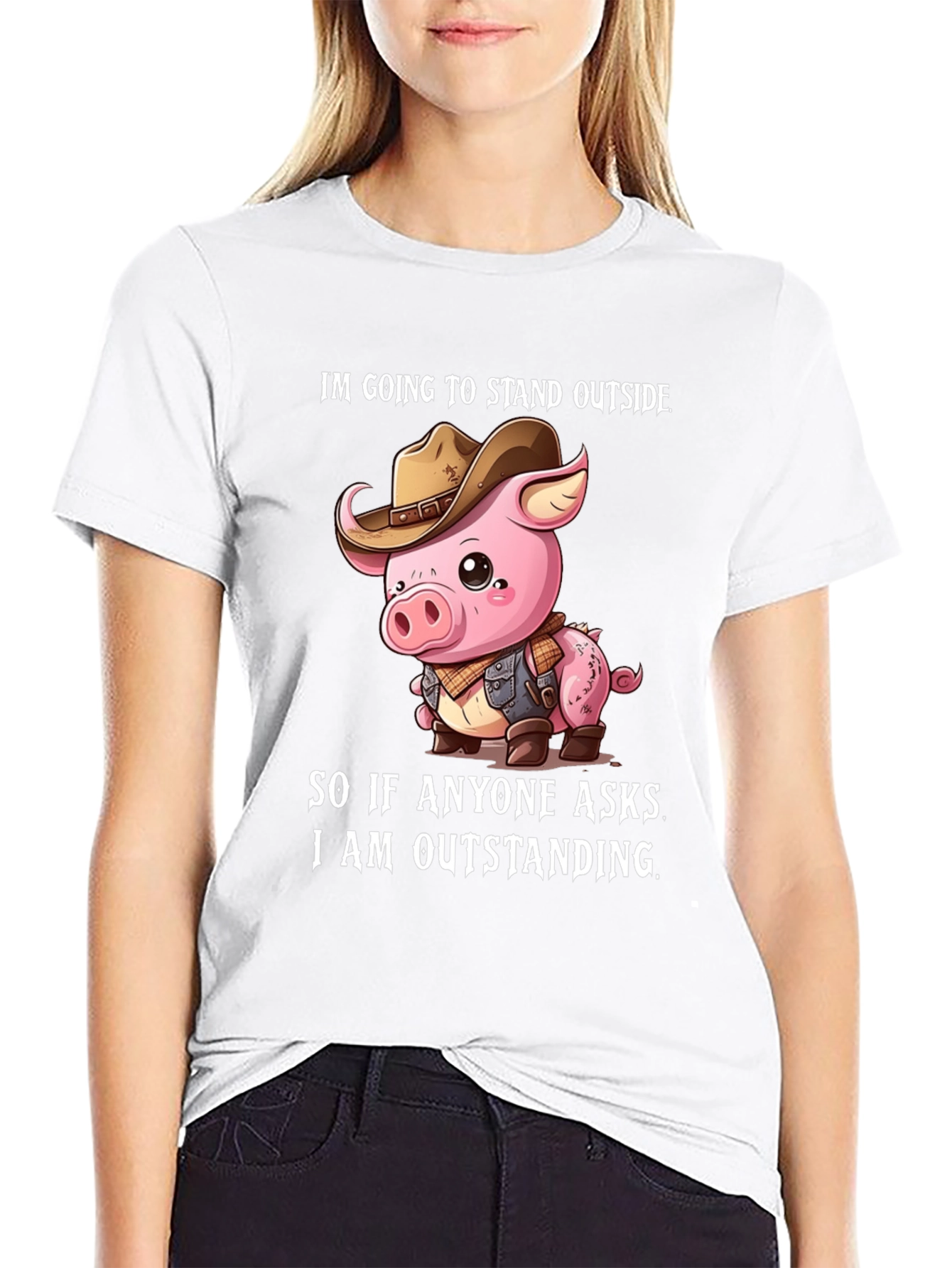 Funny Pig Cowboy Graphic Tee - Im Outstanding