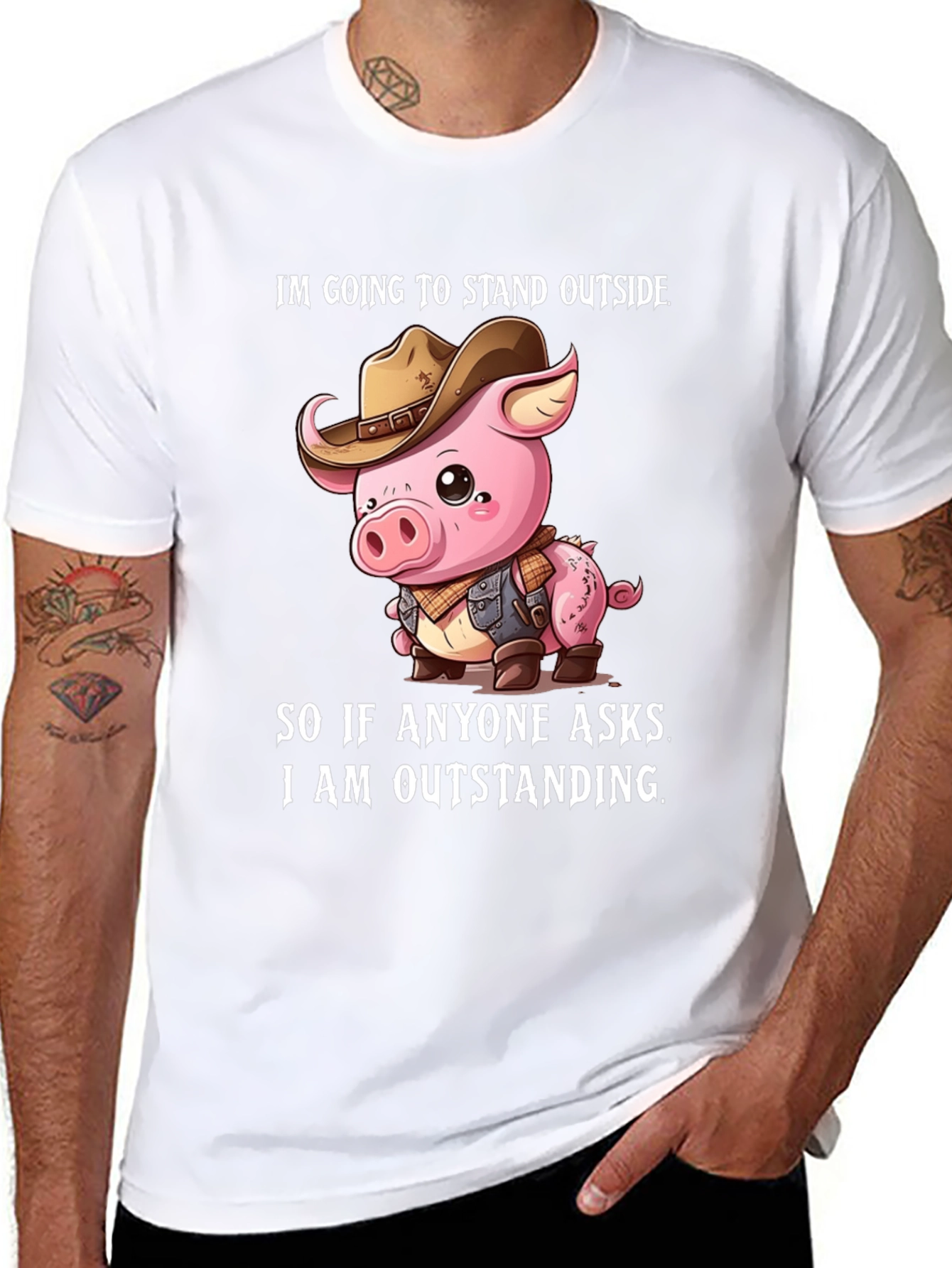 Funny Pig Cowboy Graphic Tee - Im Outstanding