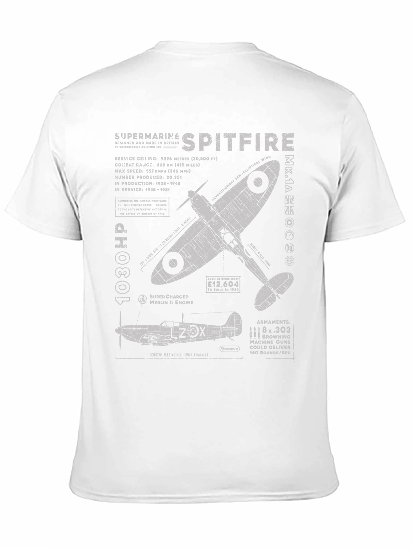 Supermarine Spitfire Blueprint T-Shirt
