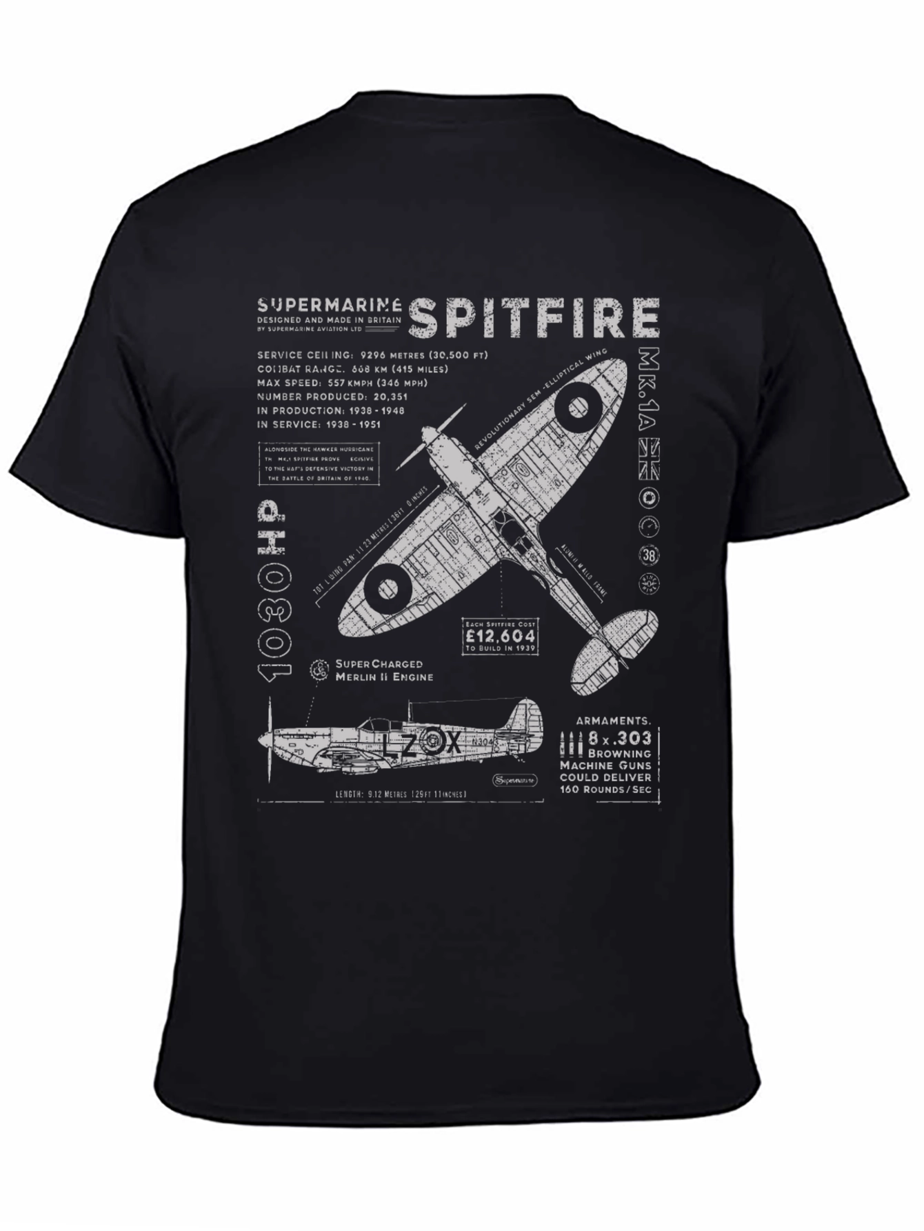 Supermarine Spitfire Blueprint T-Shirt