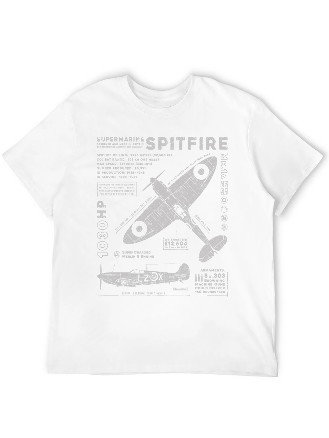 Supermarine Spitfire Blueprint T-Shirt