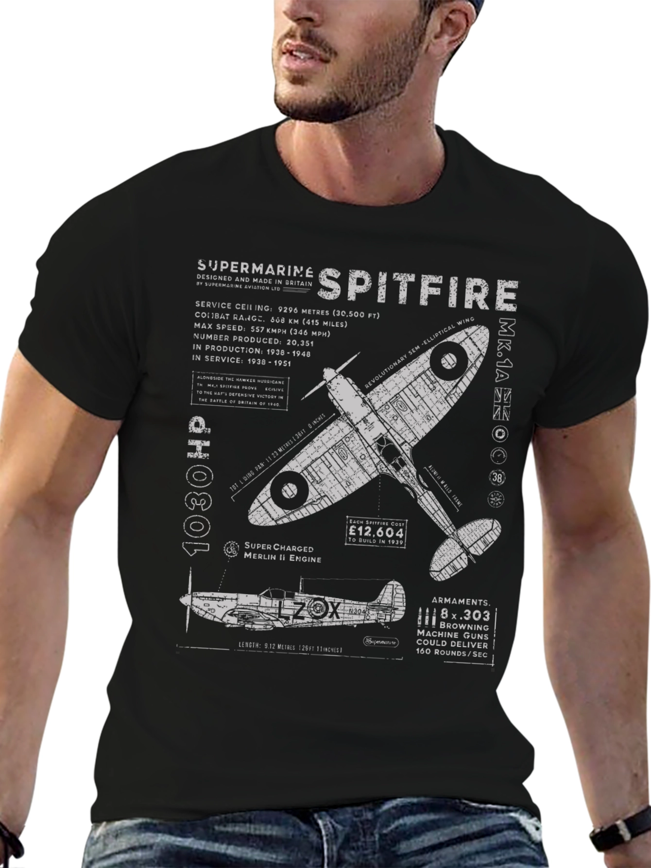 Supermarine Spitfire Blueprint T-Shirt