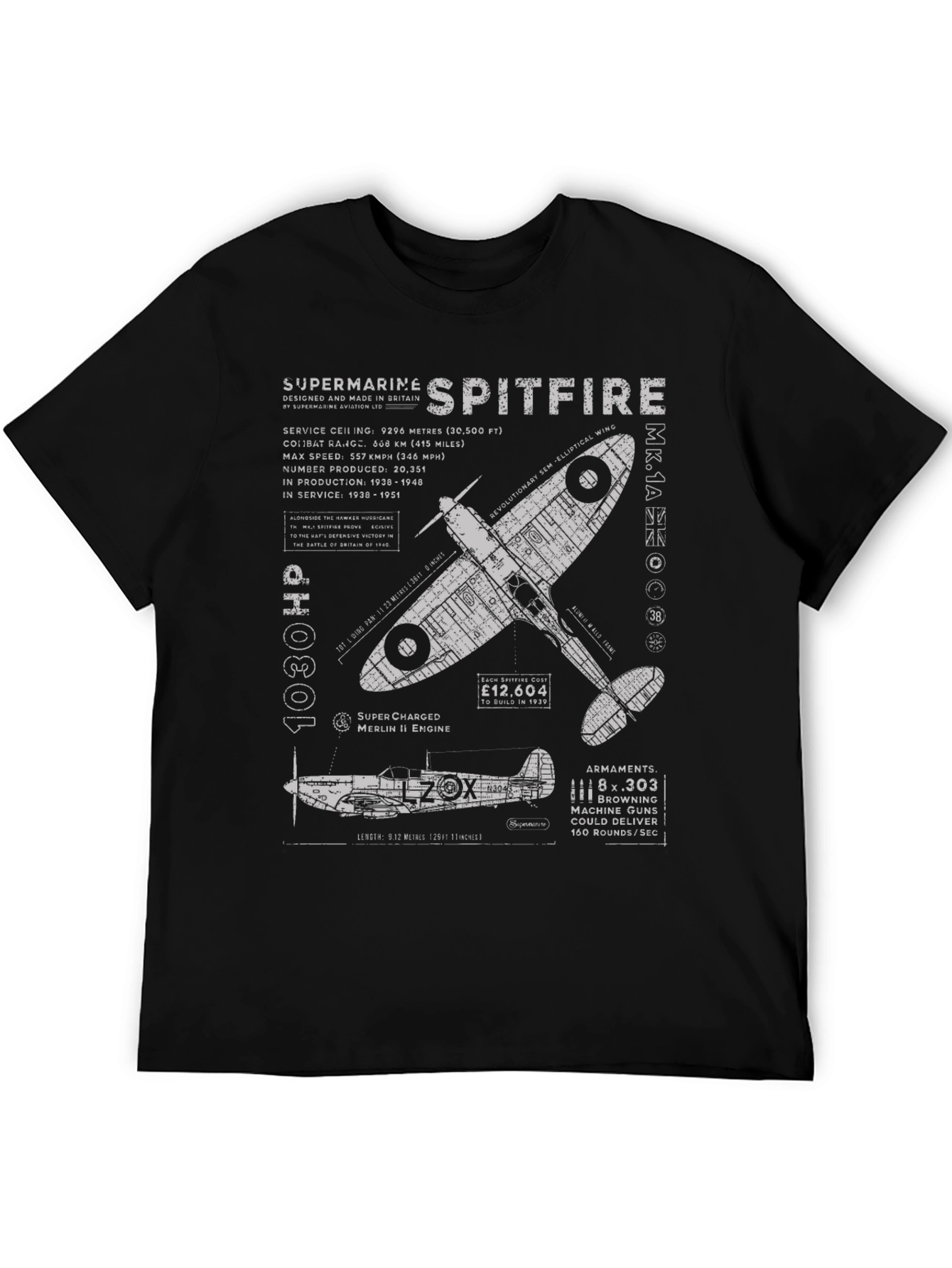 Supermarine Spitfire Blueprint T-Shirt