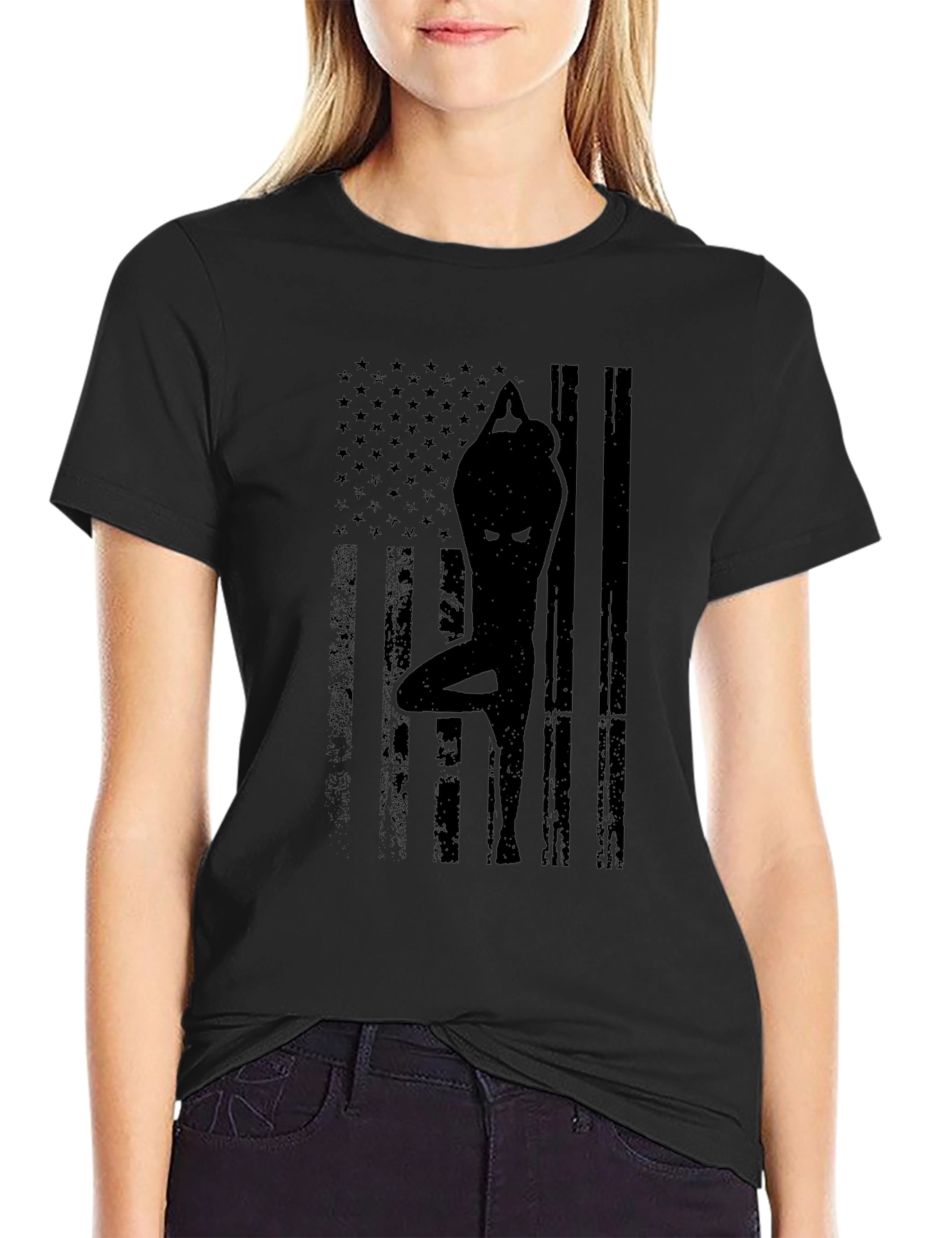 Yoga USA Flag Graphic Tee - Black