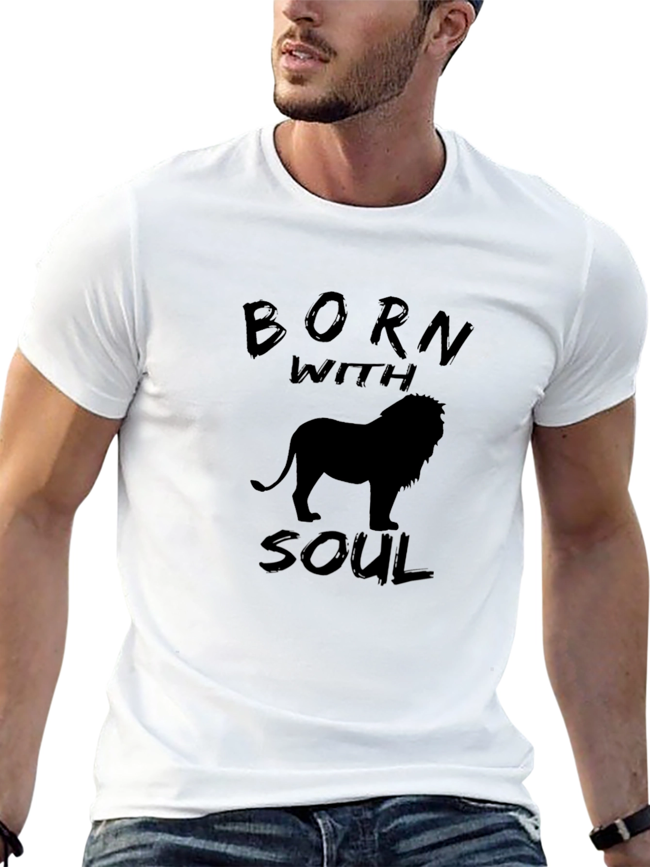Born With Soul Lion Graphic Tee - Black