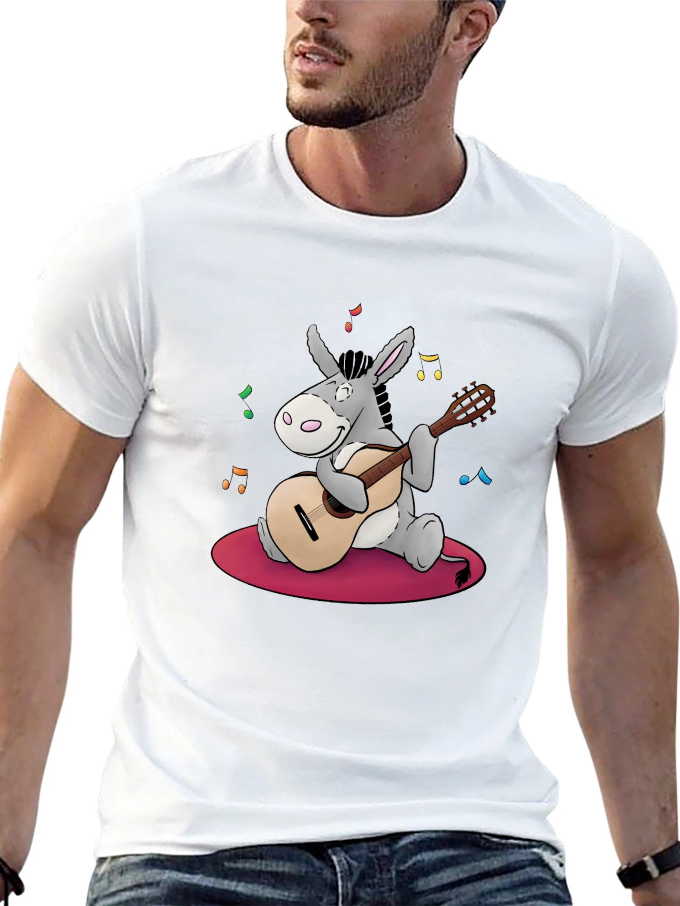 Donkey Guitar Player Black T-Shirt