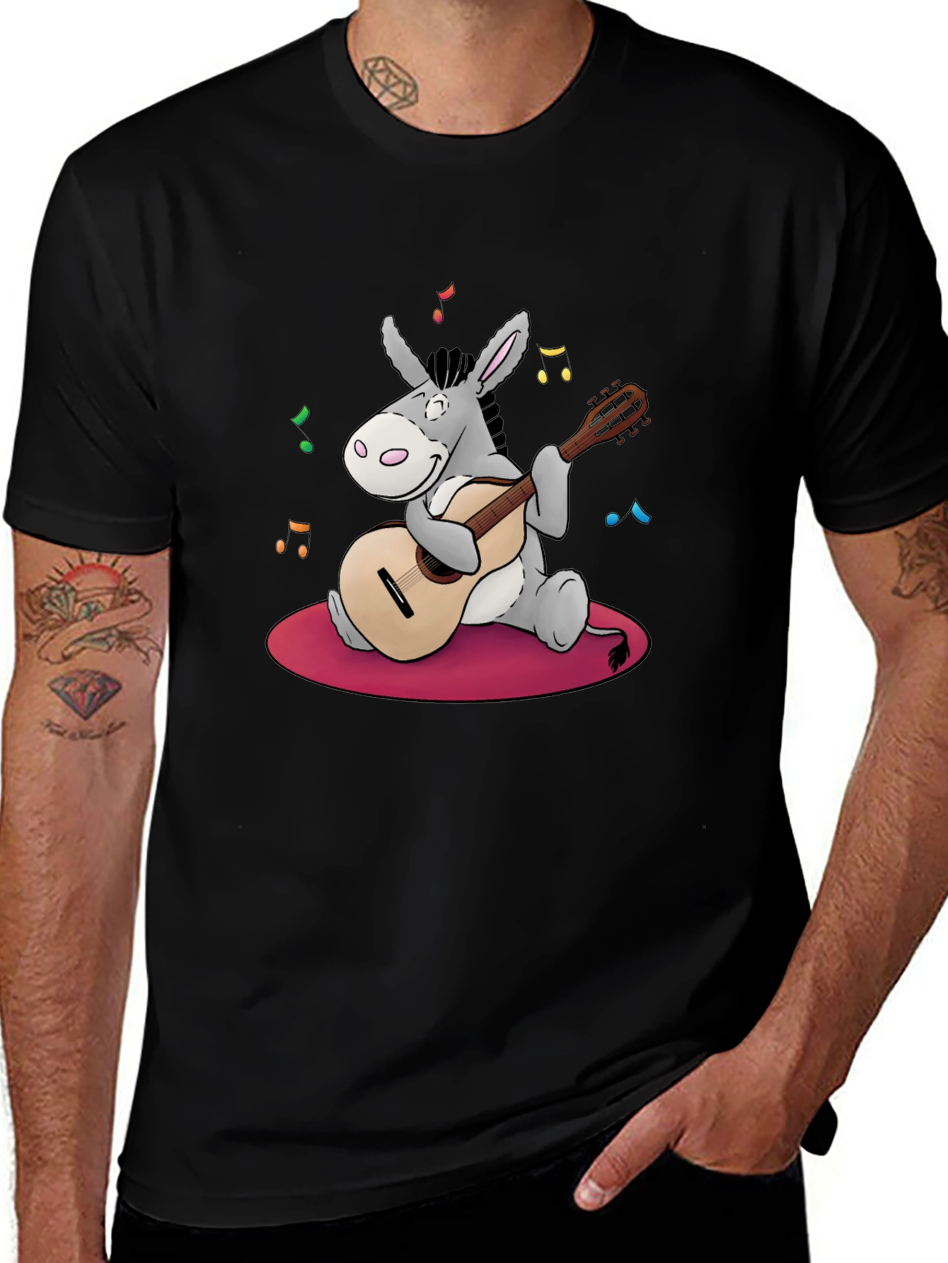 Donkey Guitar Player Black T-Shirt