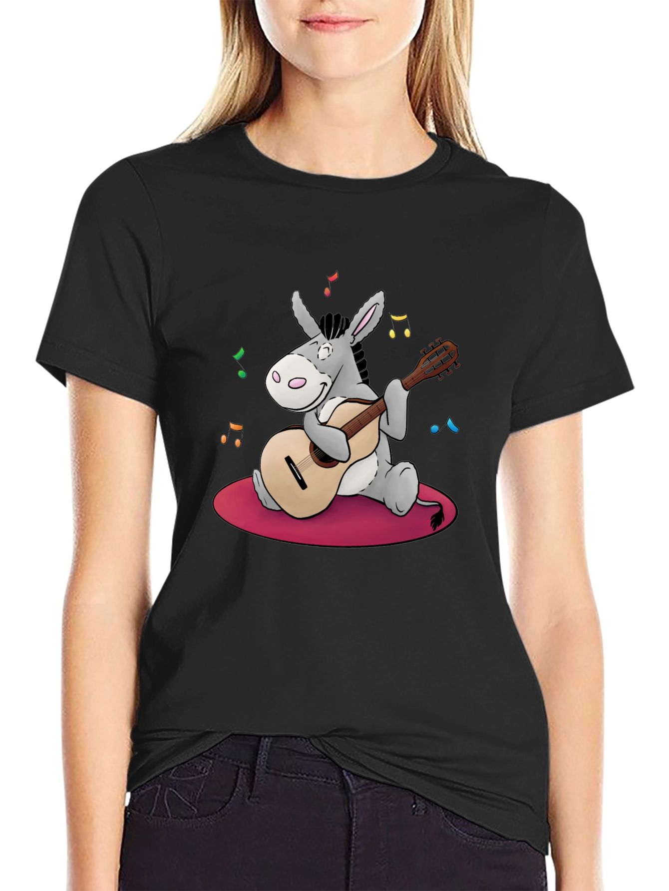 Donkey Guitar Player Black T-Shirt