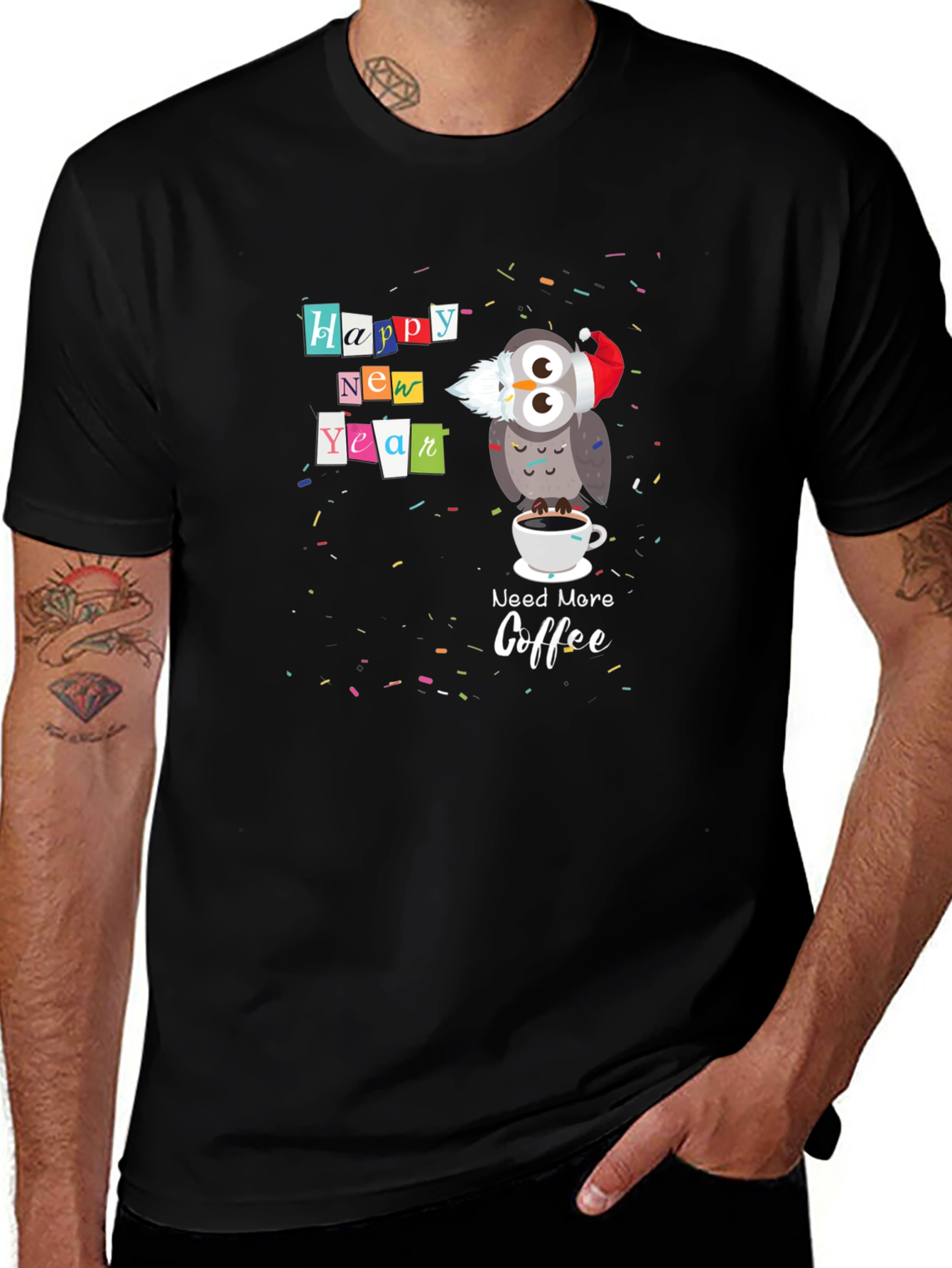 Happy New Year Owl Coffee Graphic Tee