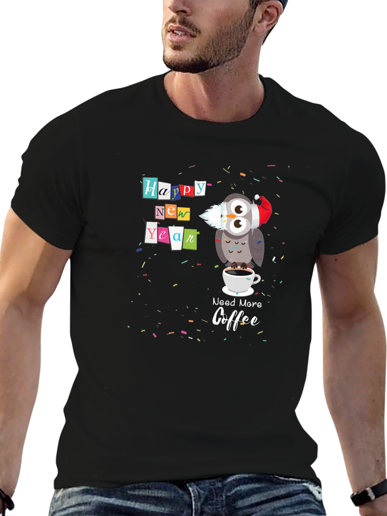 Happy New Year Owl Coffee Graphic Tee