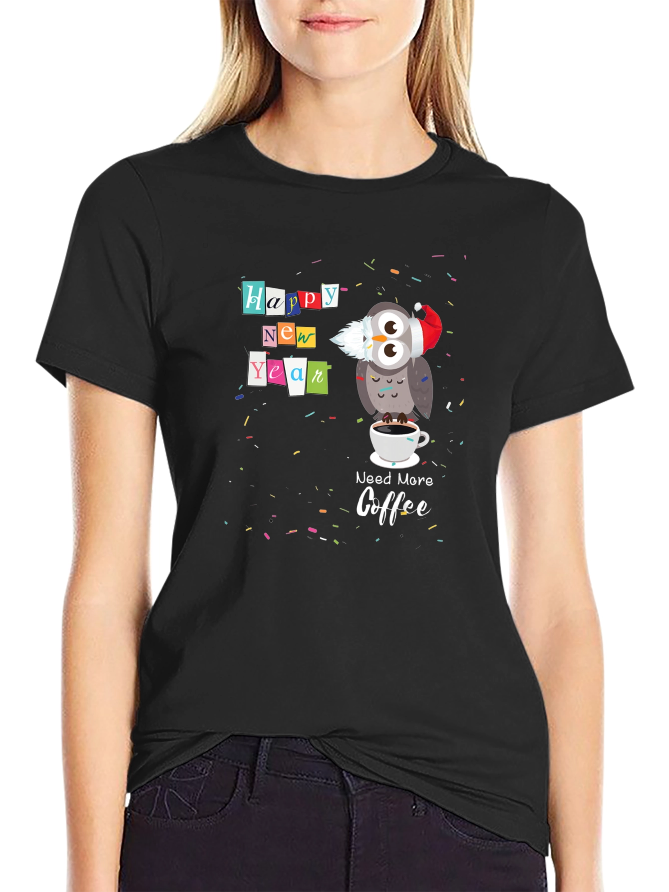 Happy New Year Owl Coffee Graphic Tee