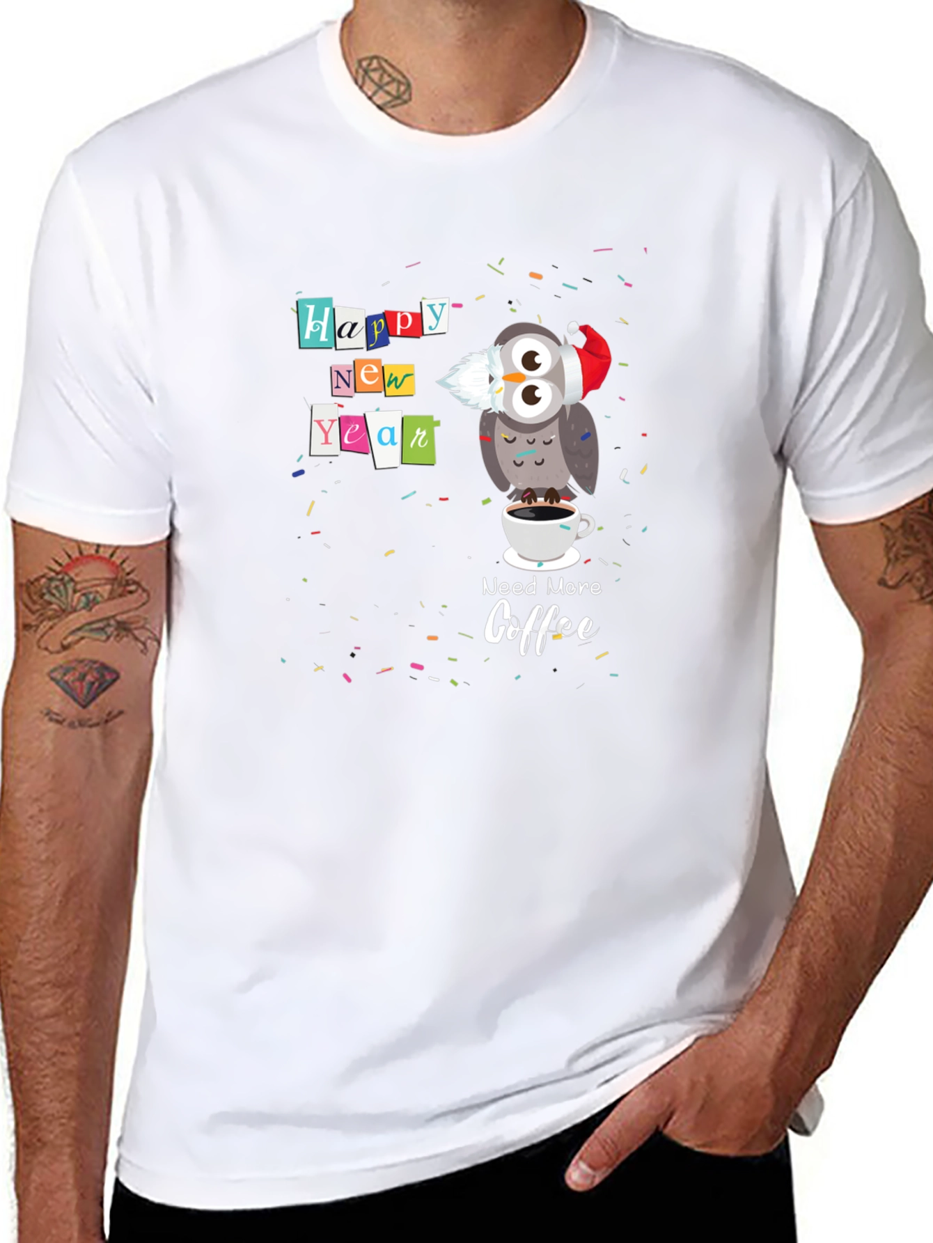 Happy New Year Owl Coffee Graphic Tee