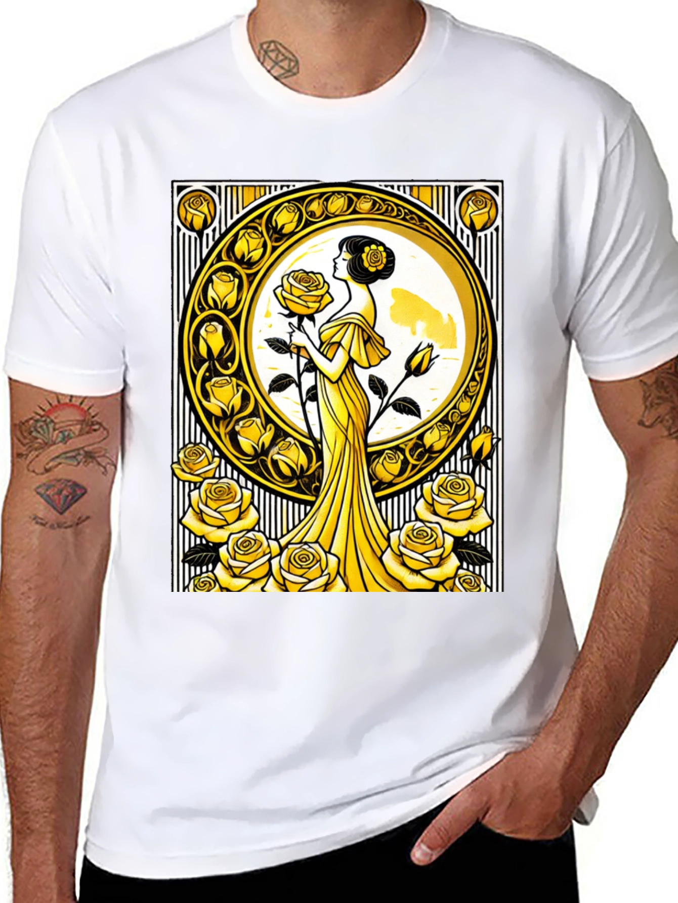 Art Nouveau Rose T-Shirt - Elegant Floral Design