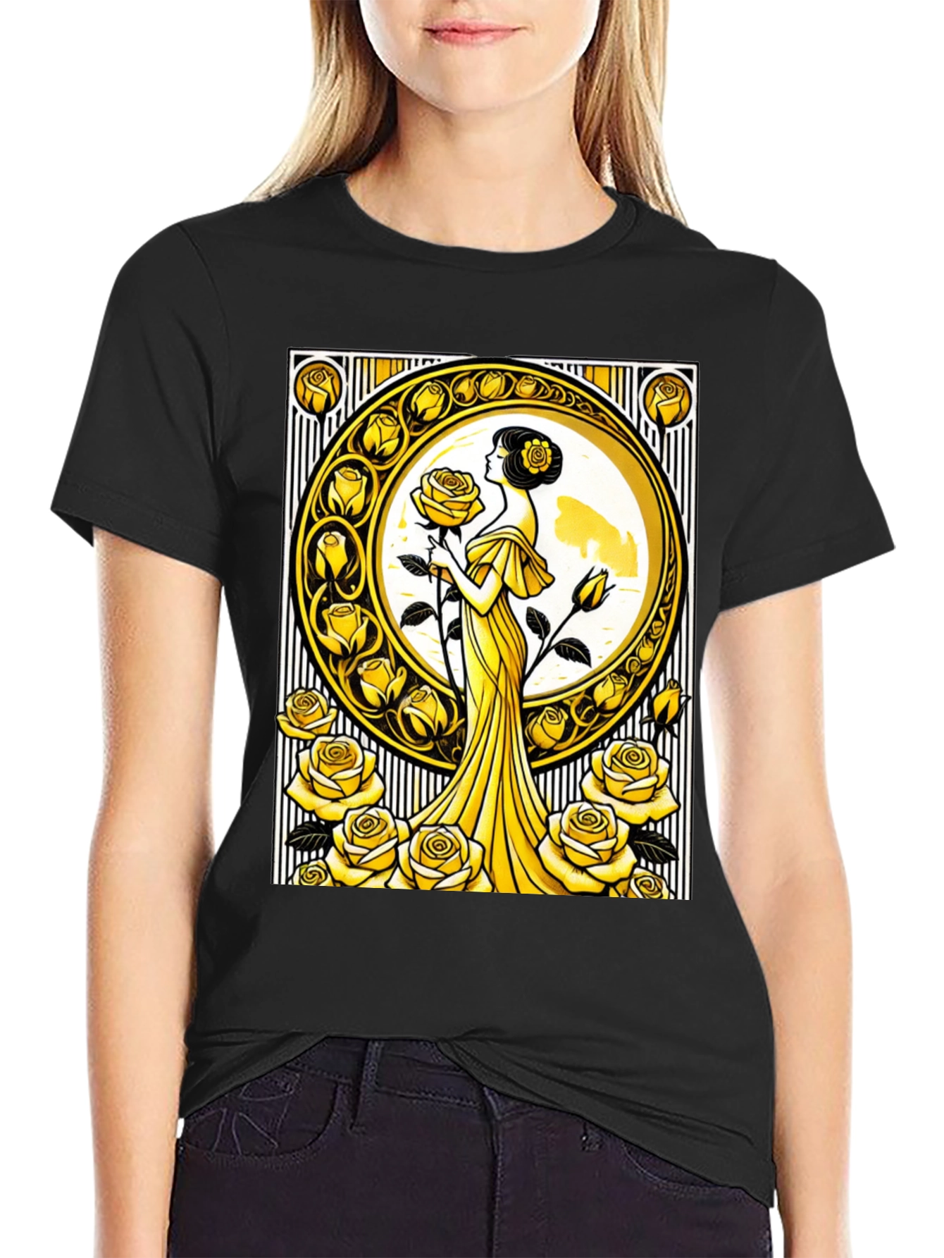 Art Nouveau Rose T-Shirt - Elegant Floral Design