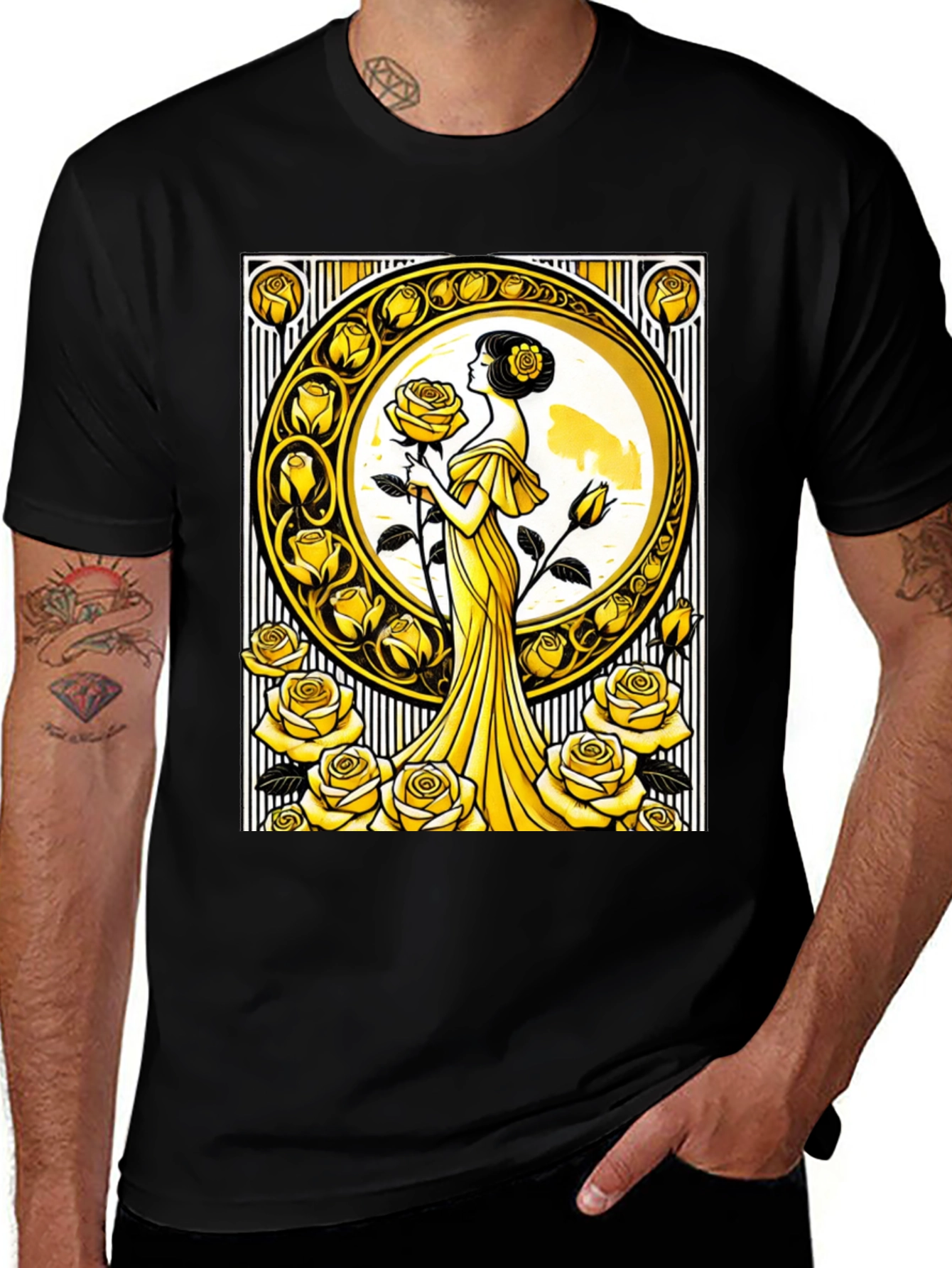 Art Nouveau Rose T-Shirt - Elegant Floral Design