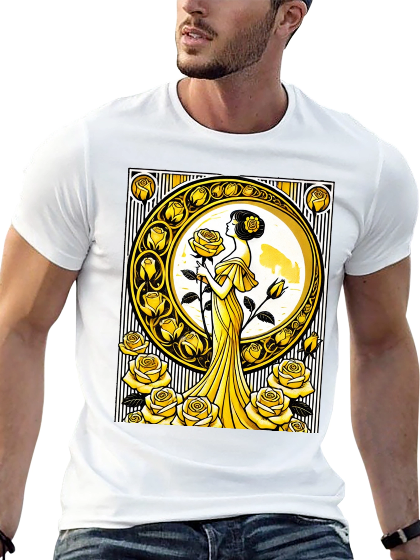 Art Nouveau Rose T-Shirt - Elegant Floral Design