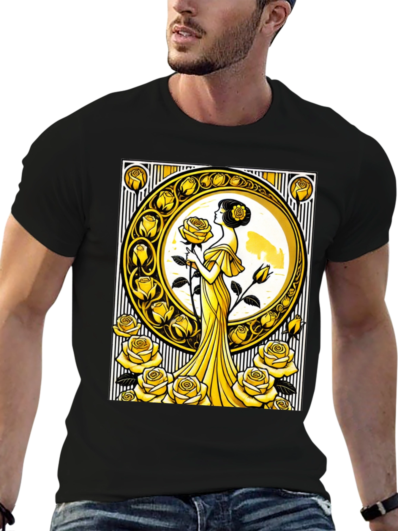 Art Nouveau Rose T-Shirt - Elegant Floral Design