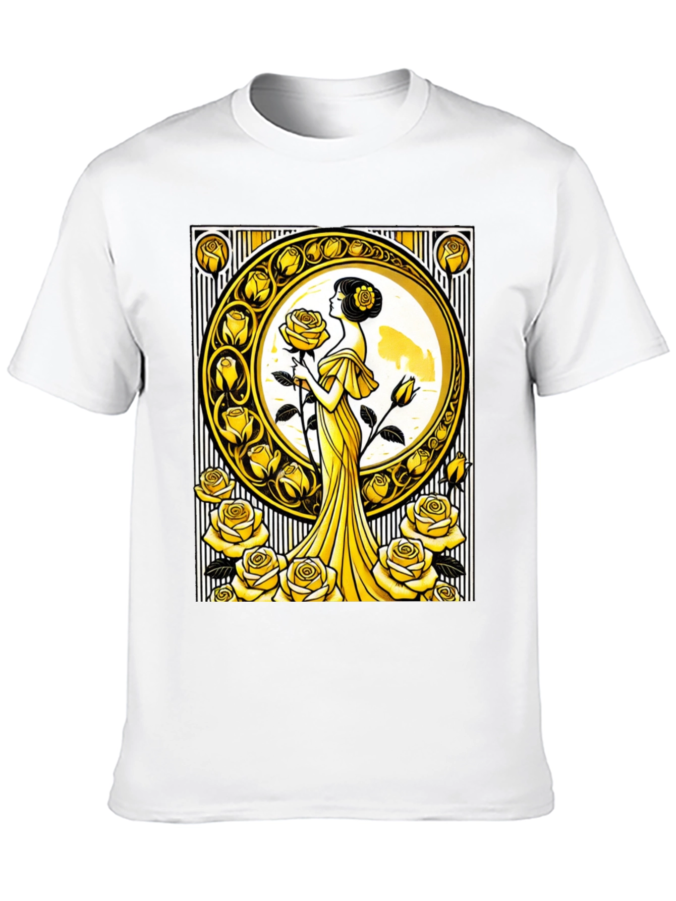 Art Nouveau Rose T-Shirt - Elegant Floral Design