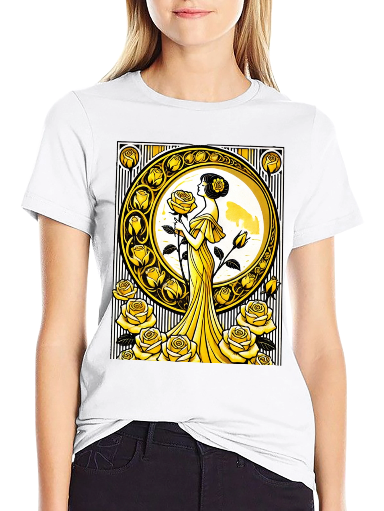 Art Nouveau Rose T-Shirt - Elegant Floral Design