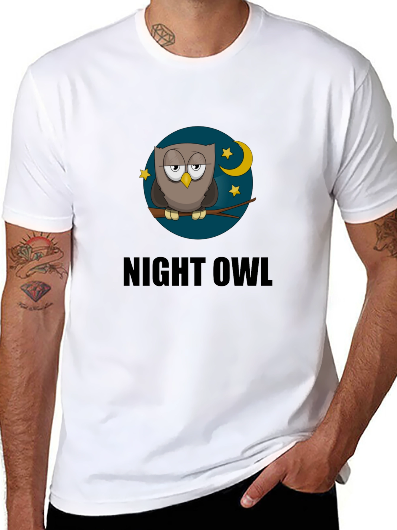 Night Owl T-Shirt - Cartoon Moon & Stars Design
