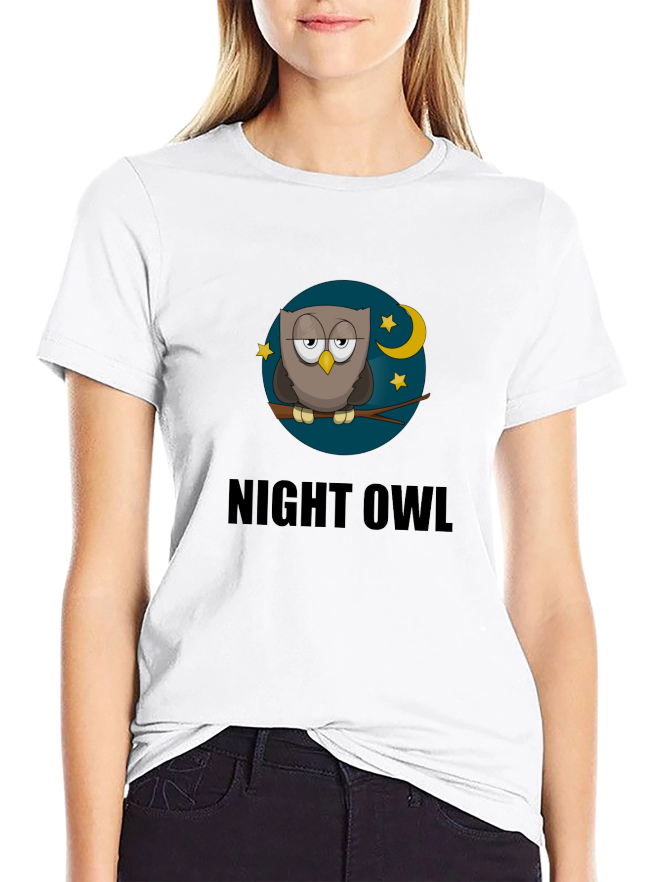 Night Owl T-Shirt - Cartoon Moon & Stars Design