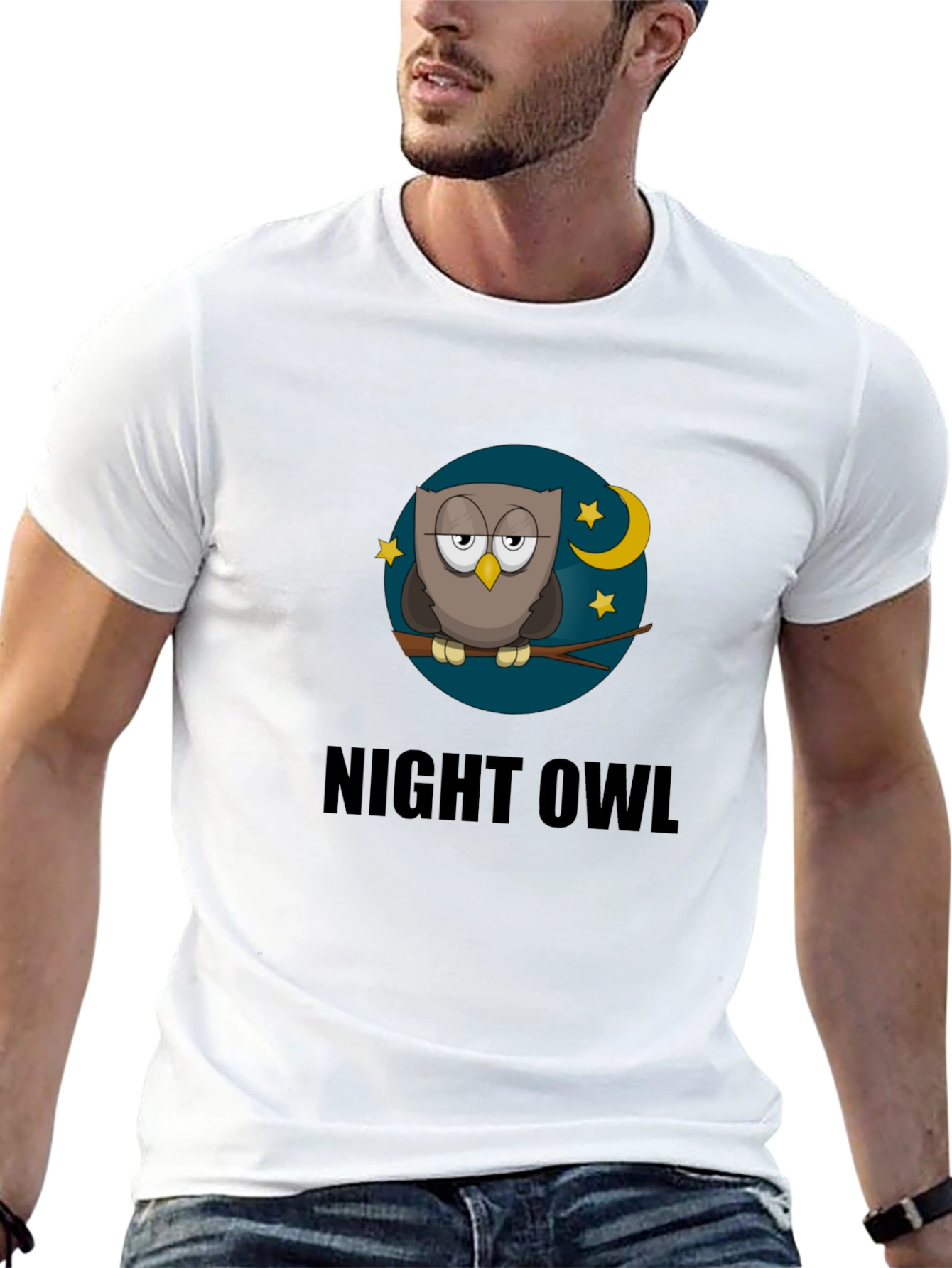 Night Owl T-Shirt - Cartoon Moon & Stars Design