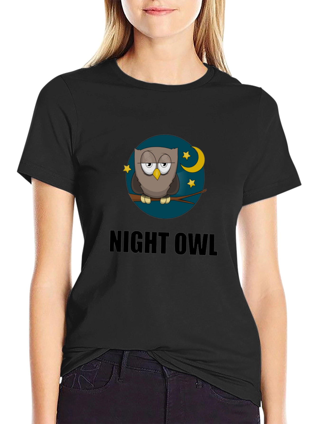 Night Owl T-Shirt - Cartoon Moon & Stars Design
